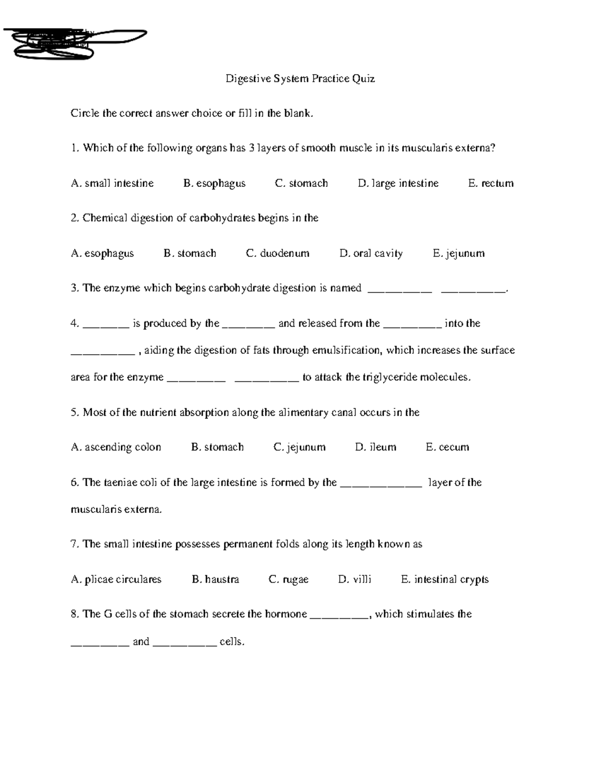 Digestive system quiz questions Digestive System Practice Quiz Circle