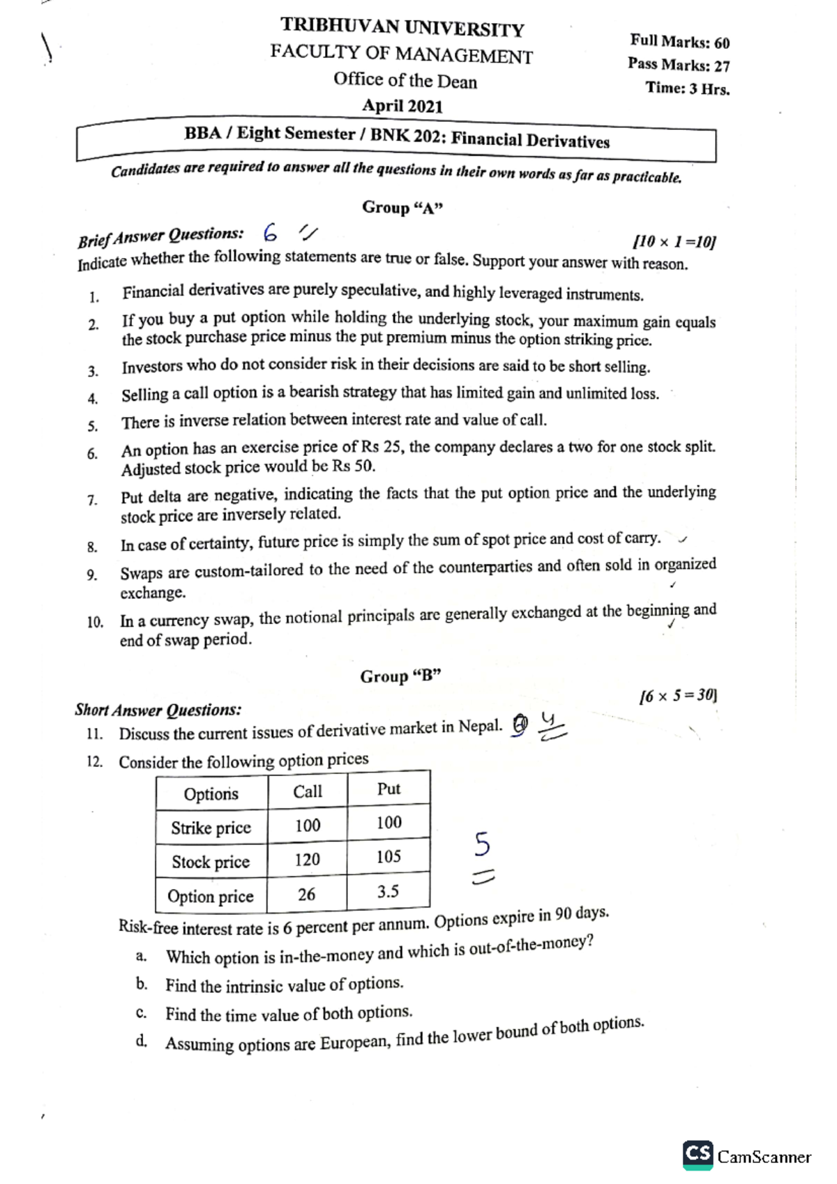 BBA 8th semester 2021 finance groupold question - self improvement ...