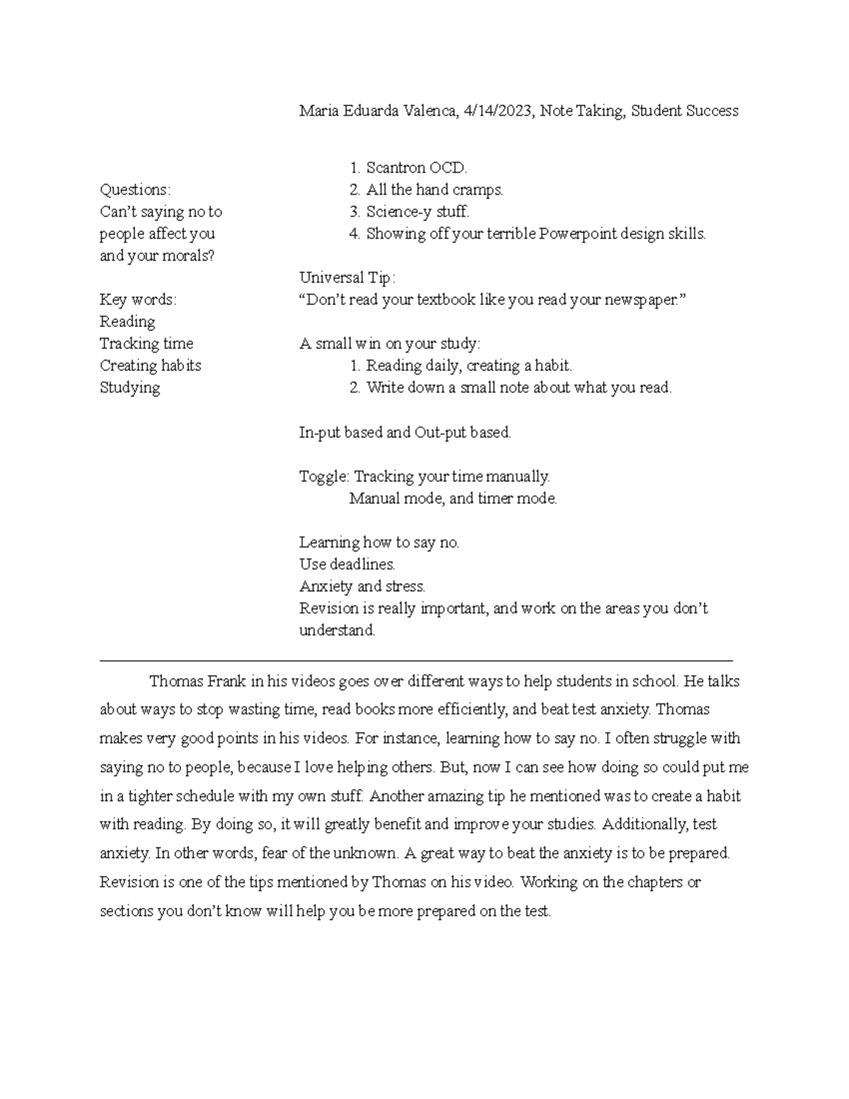 Note Taking Maria Eduarda - Maria Eduarda Valenca, 4/14/2023, Note ...
