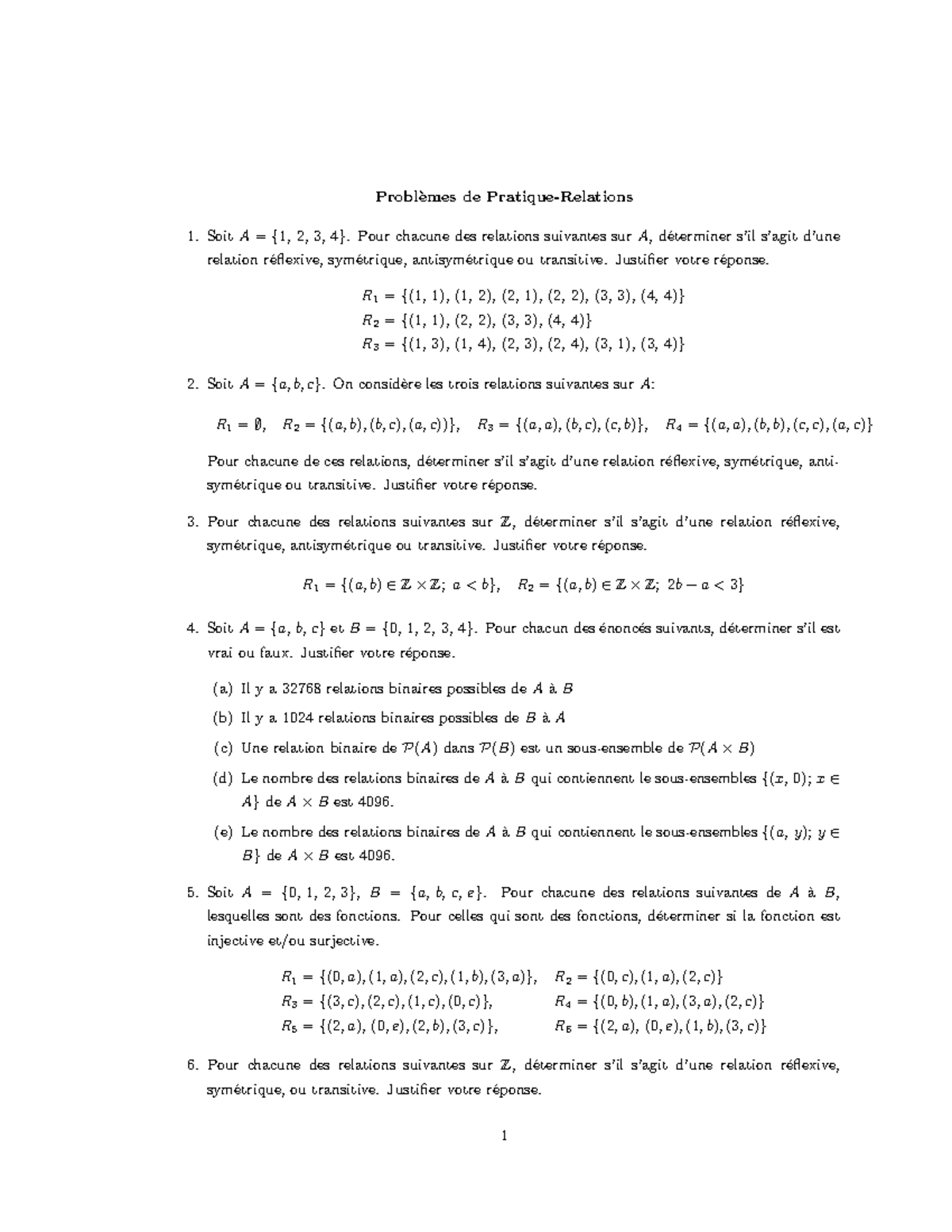 Relations - Pratical exercices - Probl`emes de Pratique-Relations SoitA ...