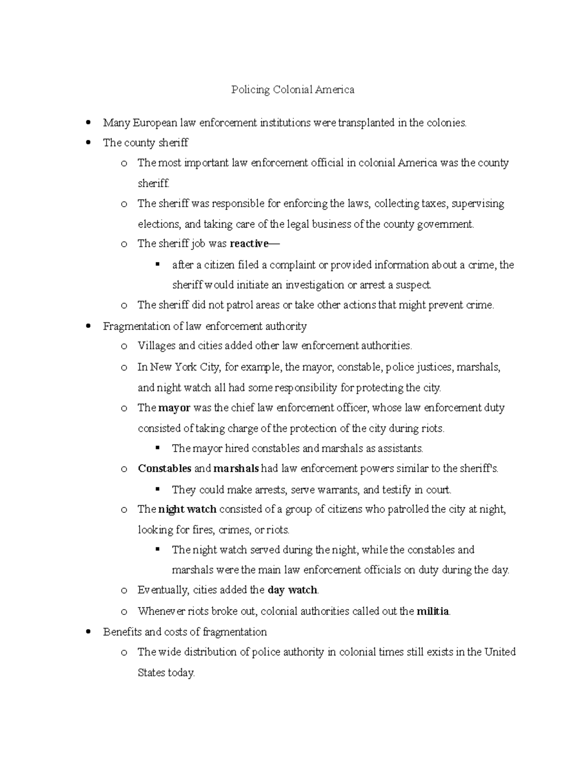 Policing Colonial America - The county sheriff o The most important law ...