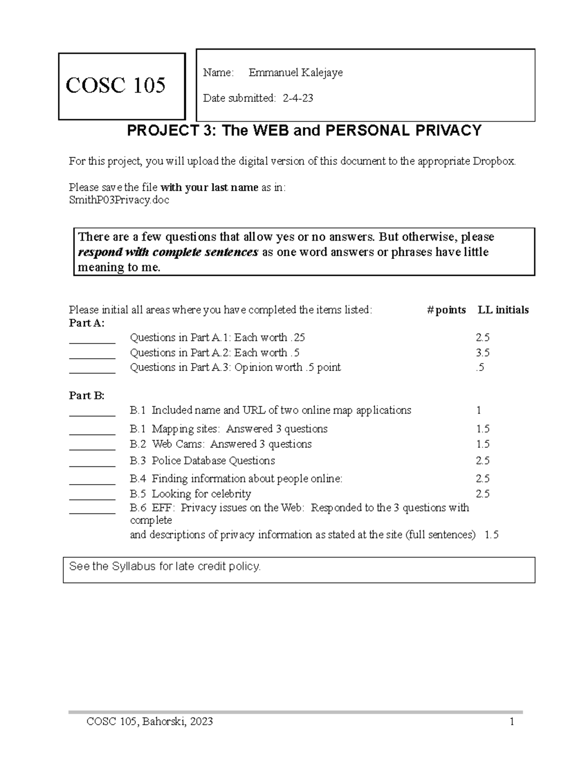 Kalejaye P 03Privacy Project 2023v1 - PROJECT 3: The WEB and PERSONAL ...