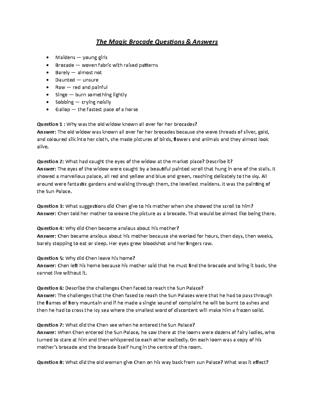 The Magic Brocade Question and Answer - The Magic Brocade Questions ...