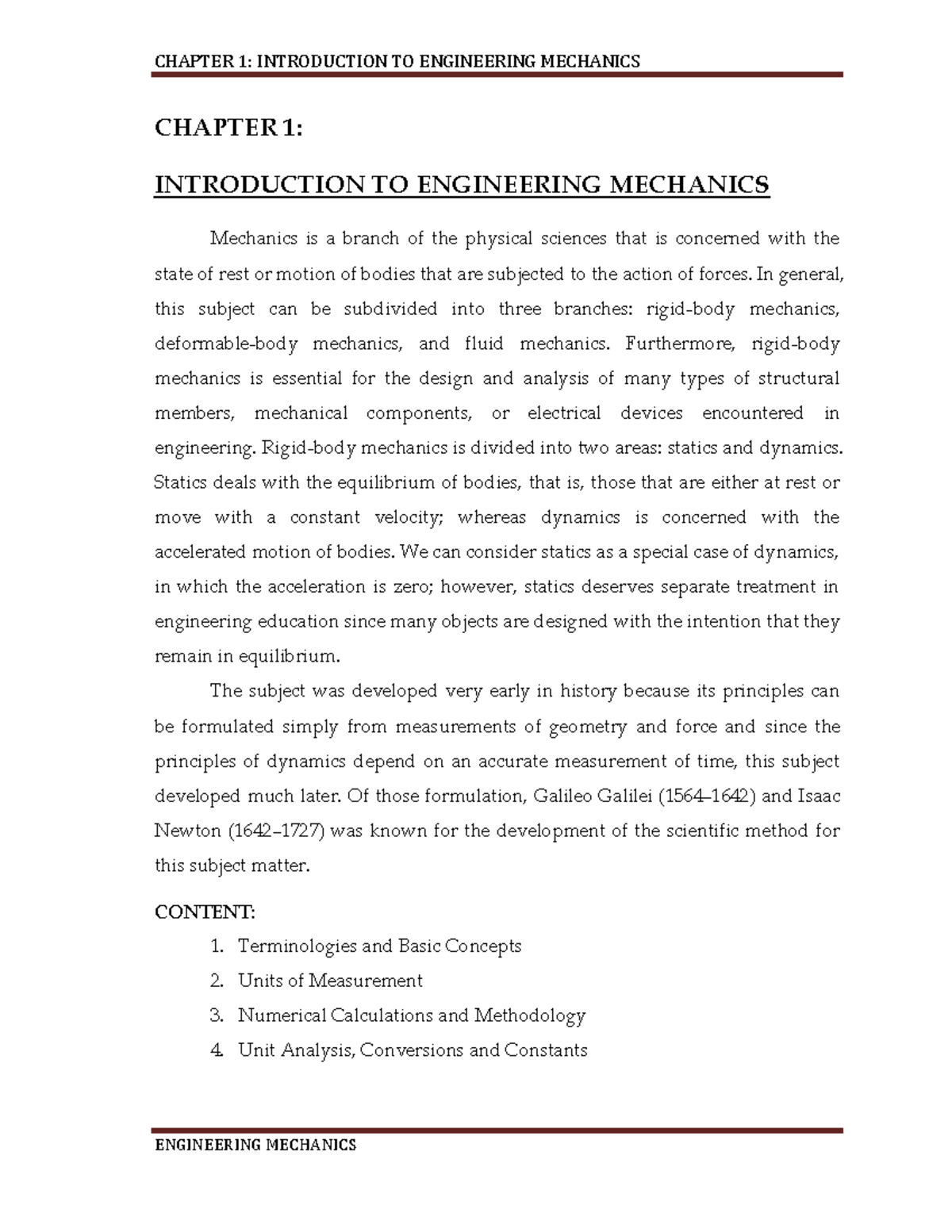 MECH Introduction - CHAPTER 1: INTRODUCTION TO ENGINEERING MECHANICS ...