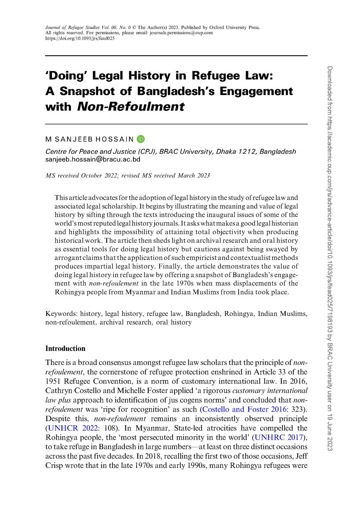 Oxford Article On Refugees - ‘Doing’ Legal History In Refugee Law: A ...