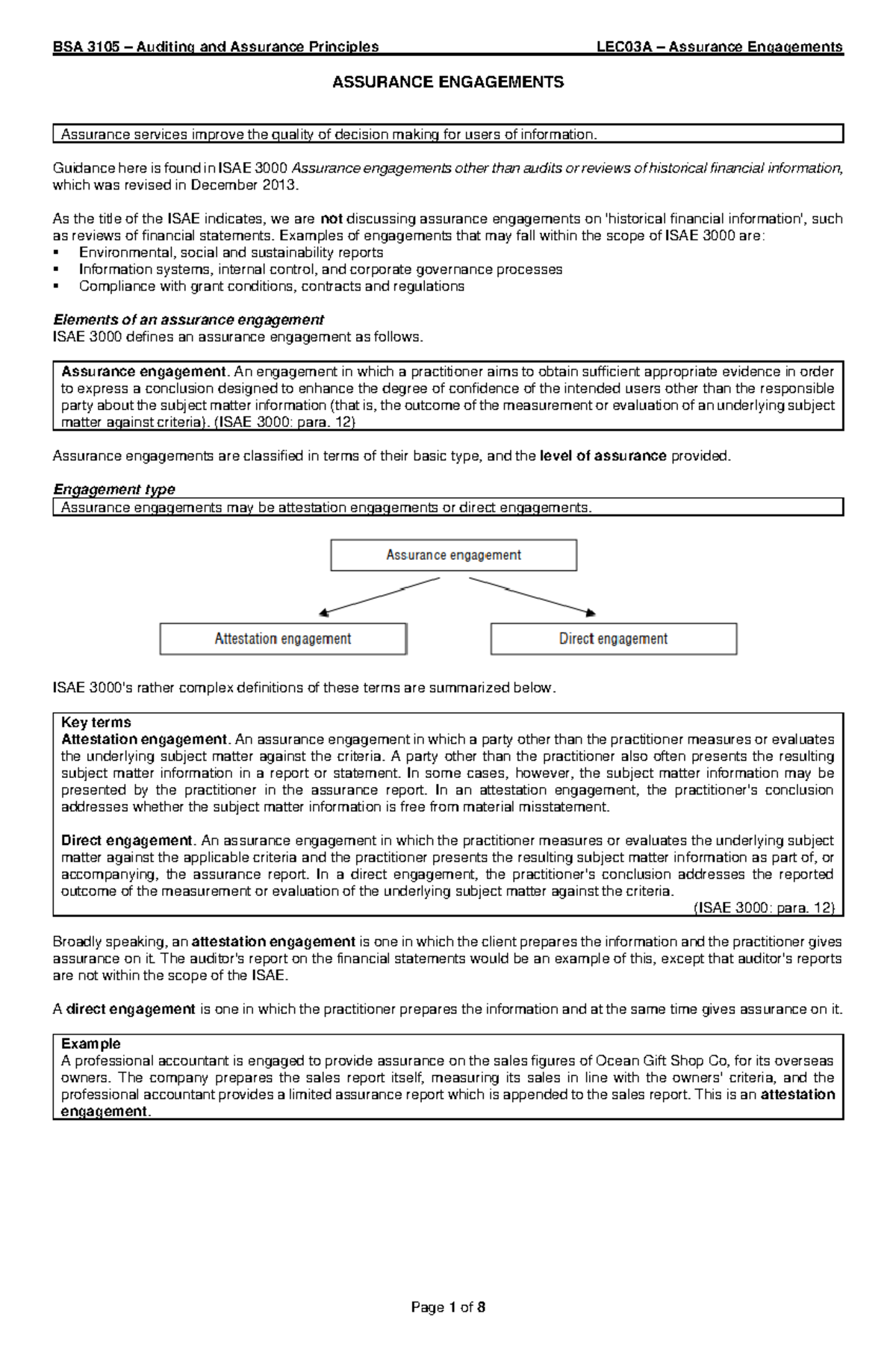 Assurance Engagements - ASSURANCE ENGAGEMENTS Assurance Services ...