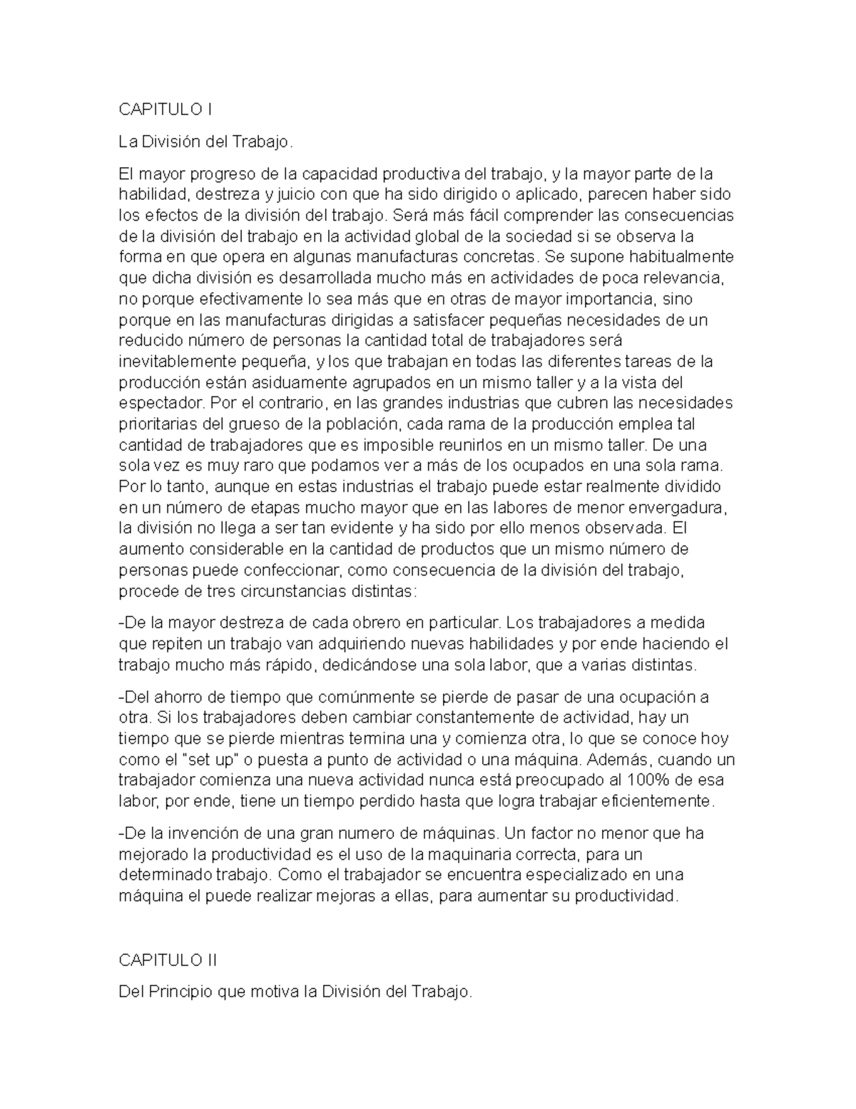 Resumen del libro - la riqueza de las naciones - CAPITULO I La División ...