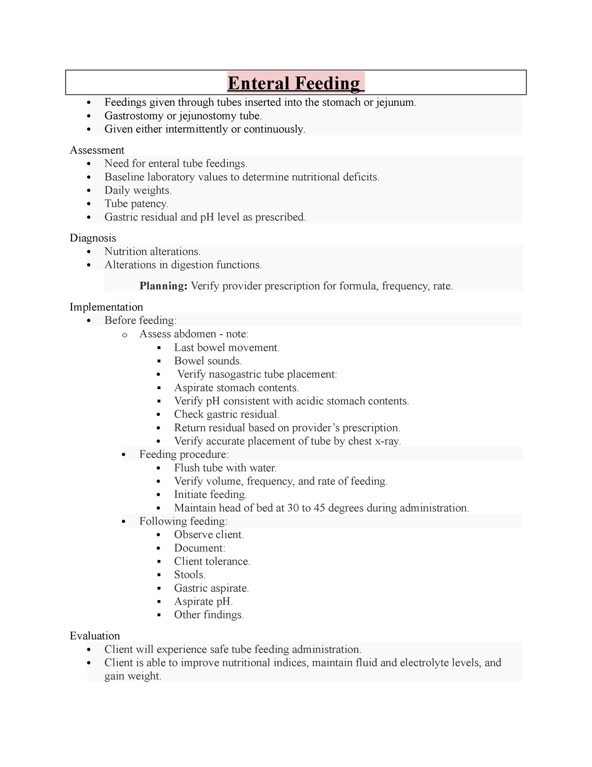 STDU EN FEED - MED SURG- EN FEEDING NOTES - Enteral Feeding Feedings ...