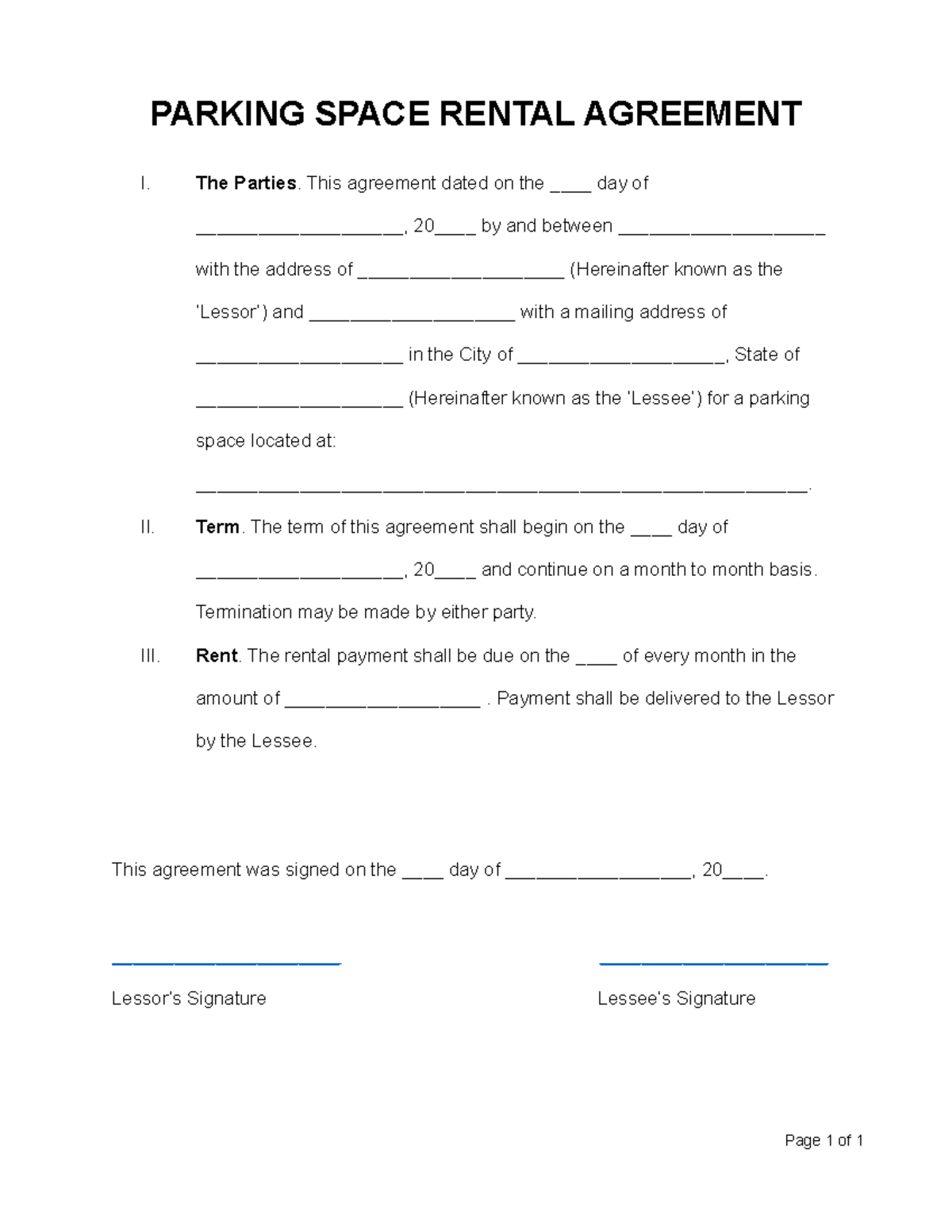 Parking space rental agreement template - PARKING SPACE RENTAL ...