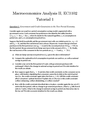 Tutorial 4 Sem2 2122 - Macroeconomics Analysis II, EC Tutorial 4 ...