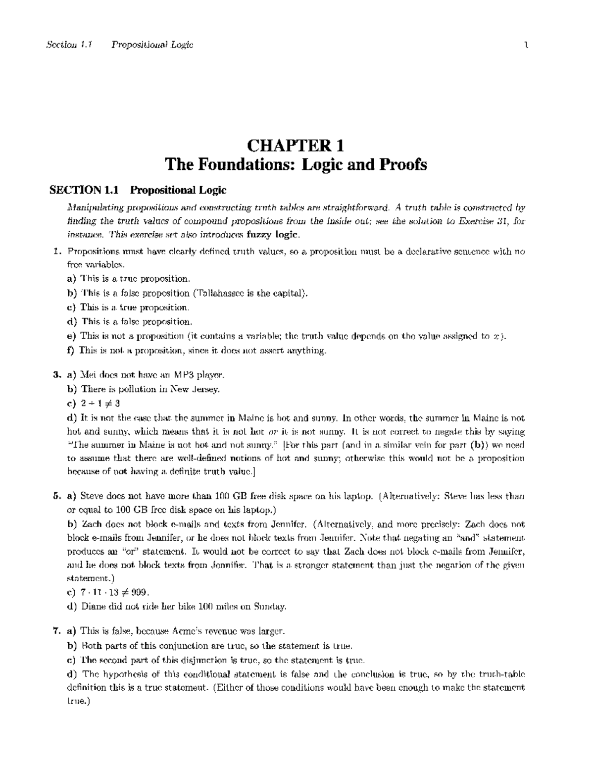 Section 1 - Section 1 Propositional Logic 1 CHAPTER! The Foundations ...