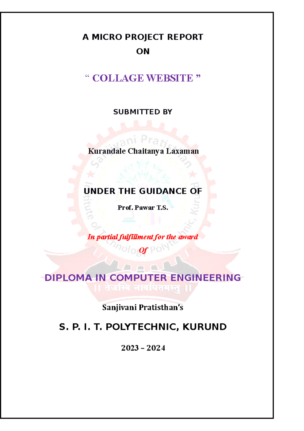 CSS - Css - ####### A MICRO PROJECT REPORT ####### ON “ COLLAGE WEBSITE ...