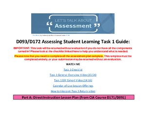 D093 Task 2 Guide - D093/D172 Assessing Student Learning Task 2 Guide ...