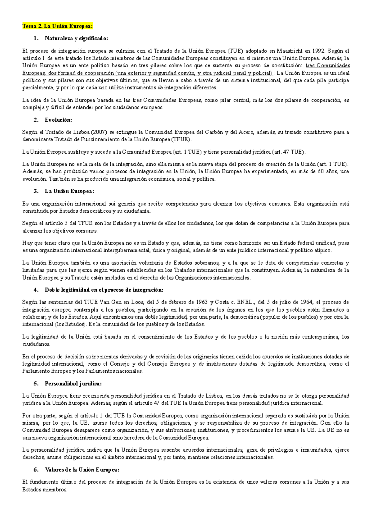 Tema 2 - Apuntes Derecho de la Unión Europea de Elena García Cazorla ...