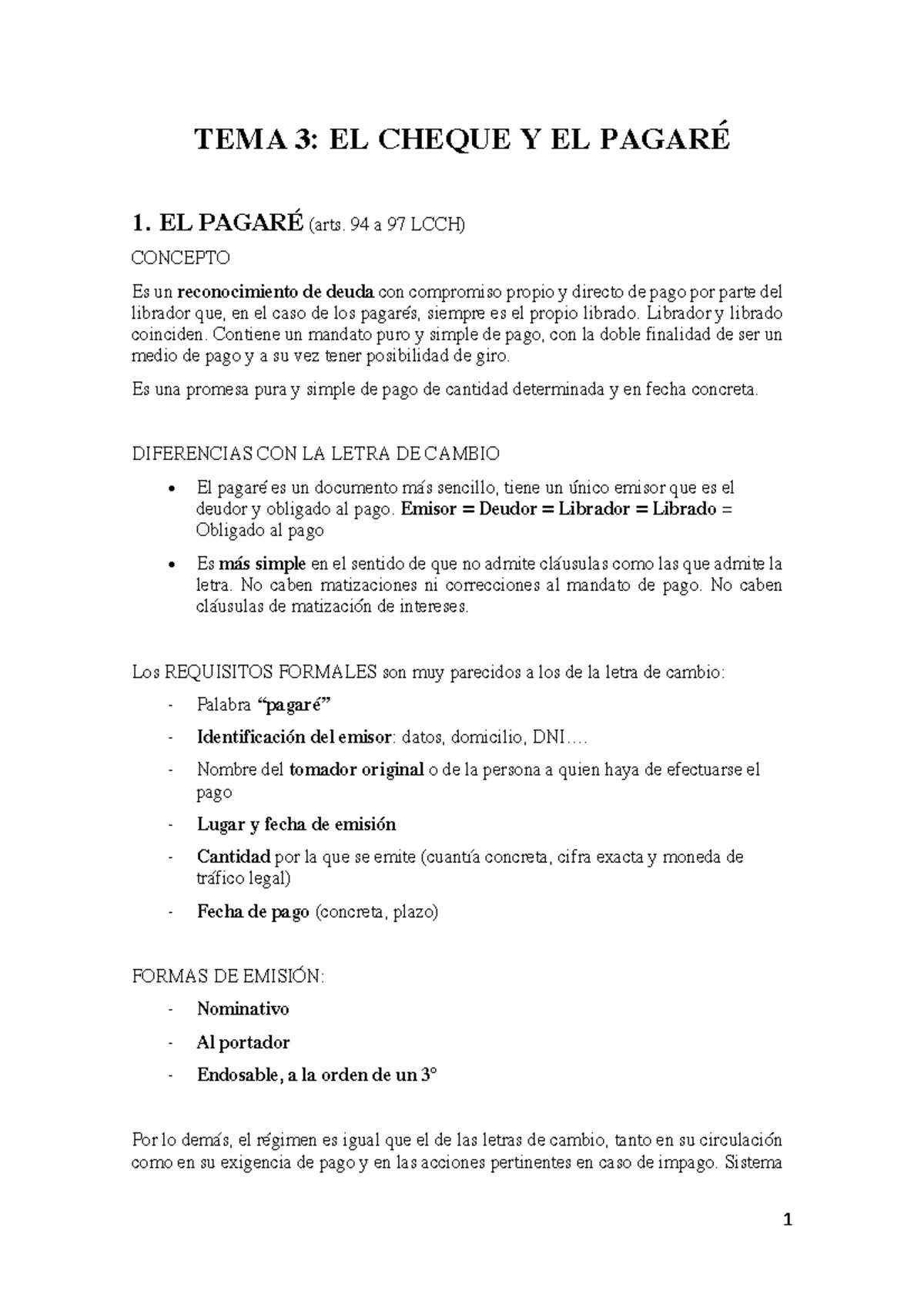 Tema 3 Mercantil Tema 3 El Cheque Y El PagarÉ 1 El PagarÉ Arts 94 A 97 Lcch Concepto Es 2364