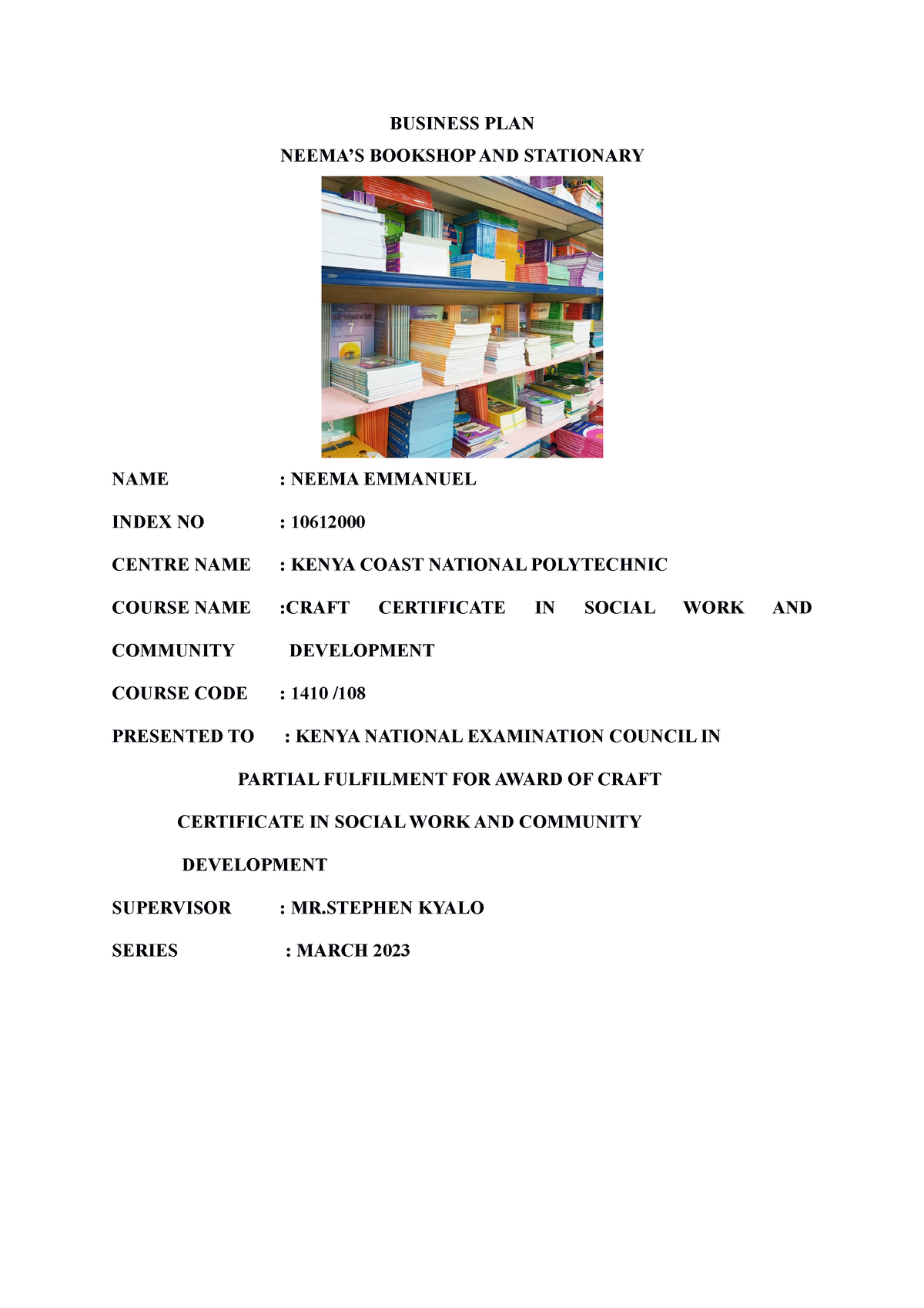 neema bookshop business plan pdf