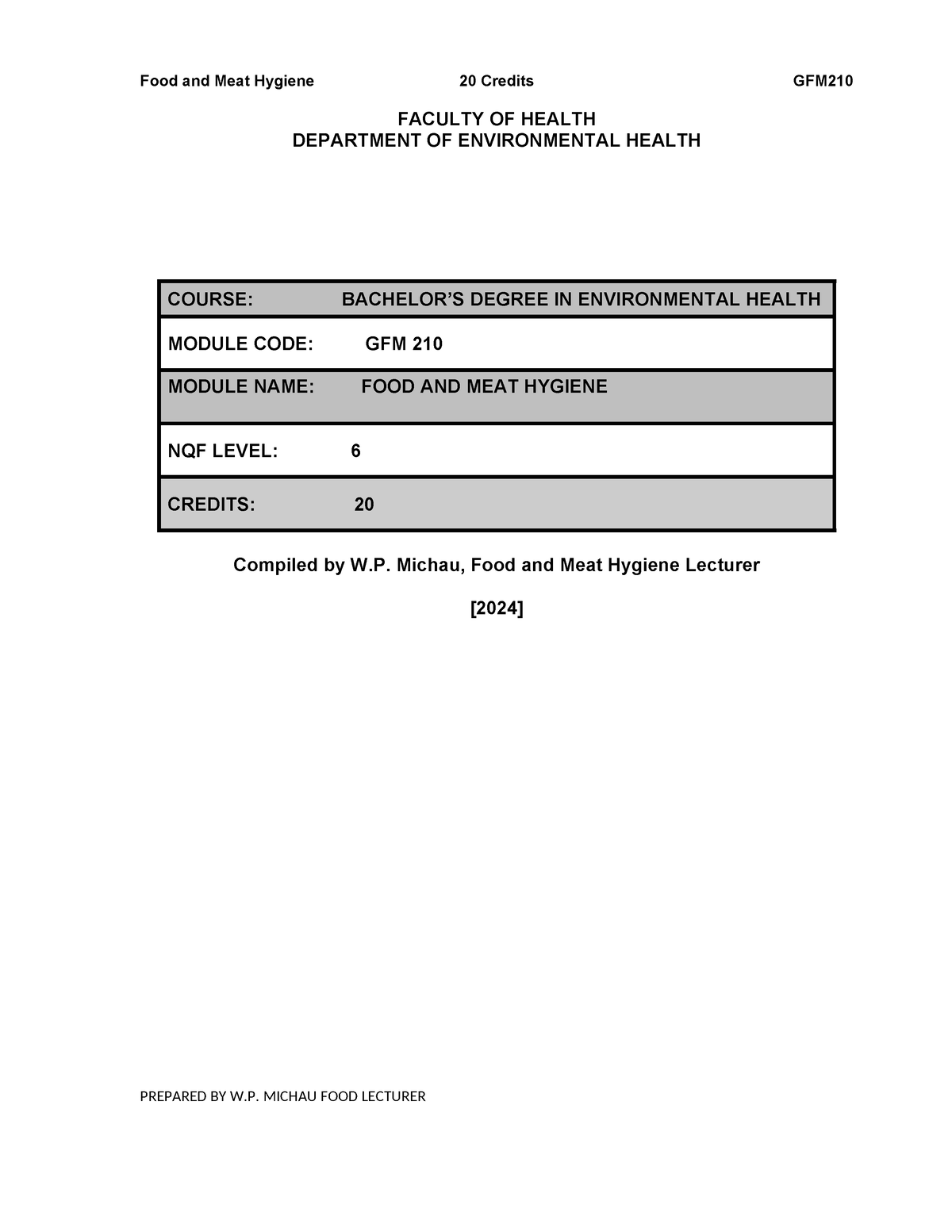 AA 2024 Study Guide Policy Food 11 2024 FACULTY OF HEALTH