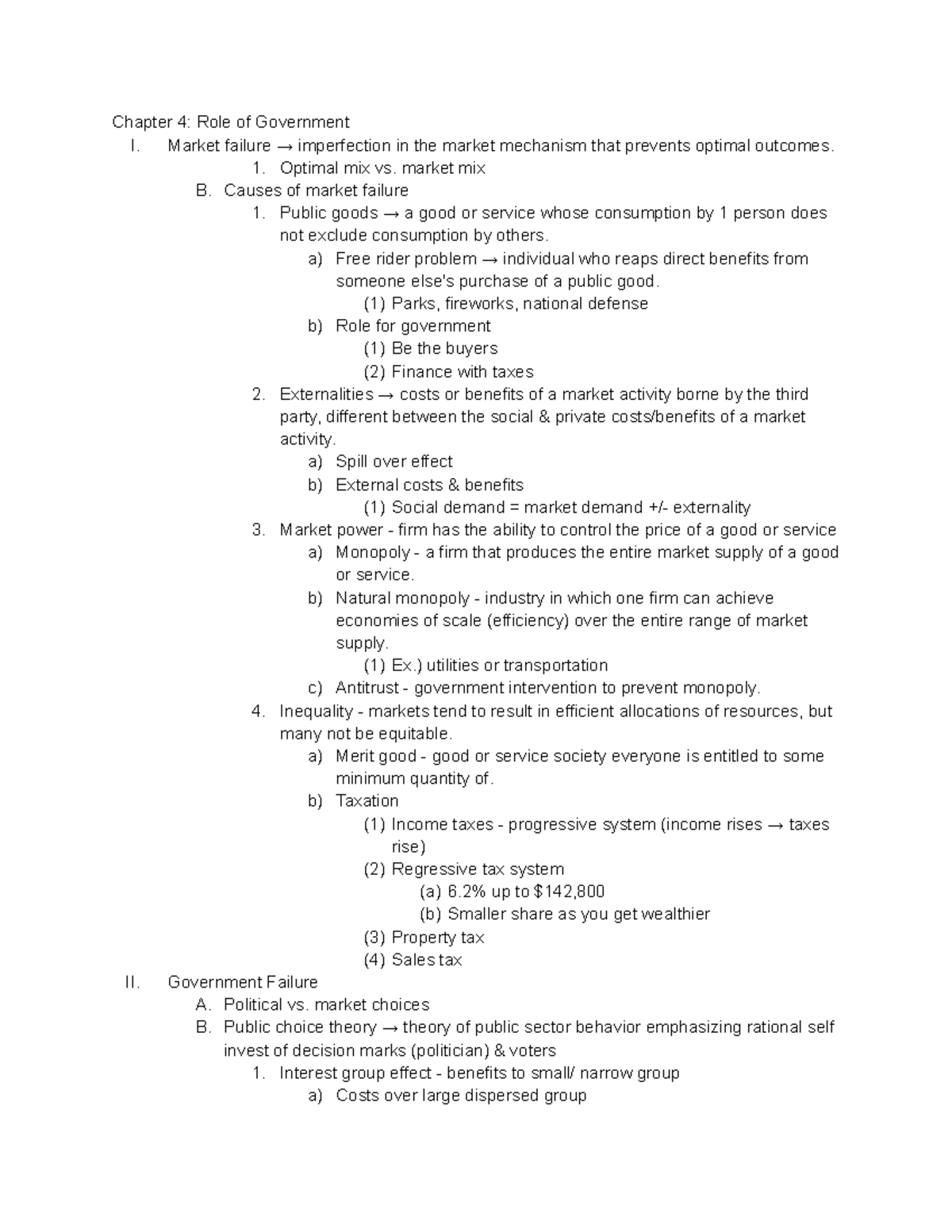 Chapter 4 ECON - Lecture notes on the role of government Professor ...