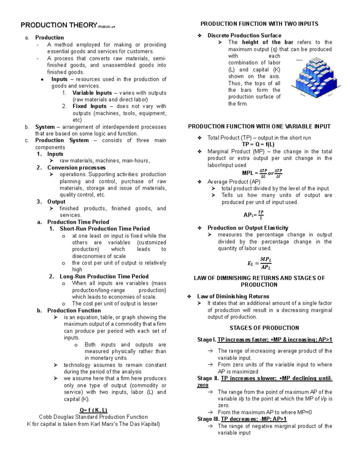 Production Theory - Notes - PRODUCTION THEORYmasco 1 ౨ৎ a. Production ...