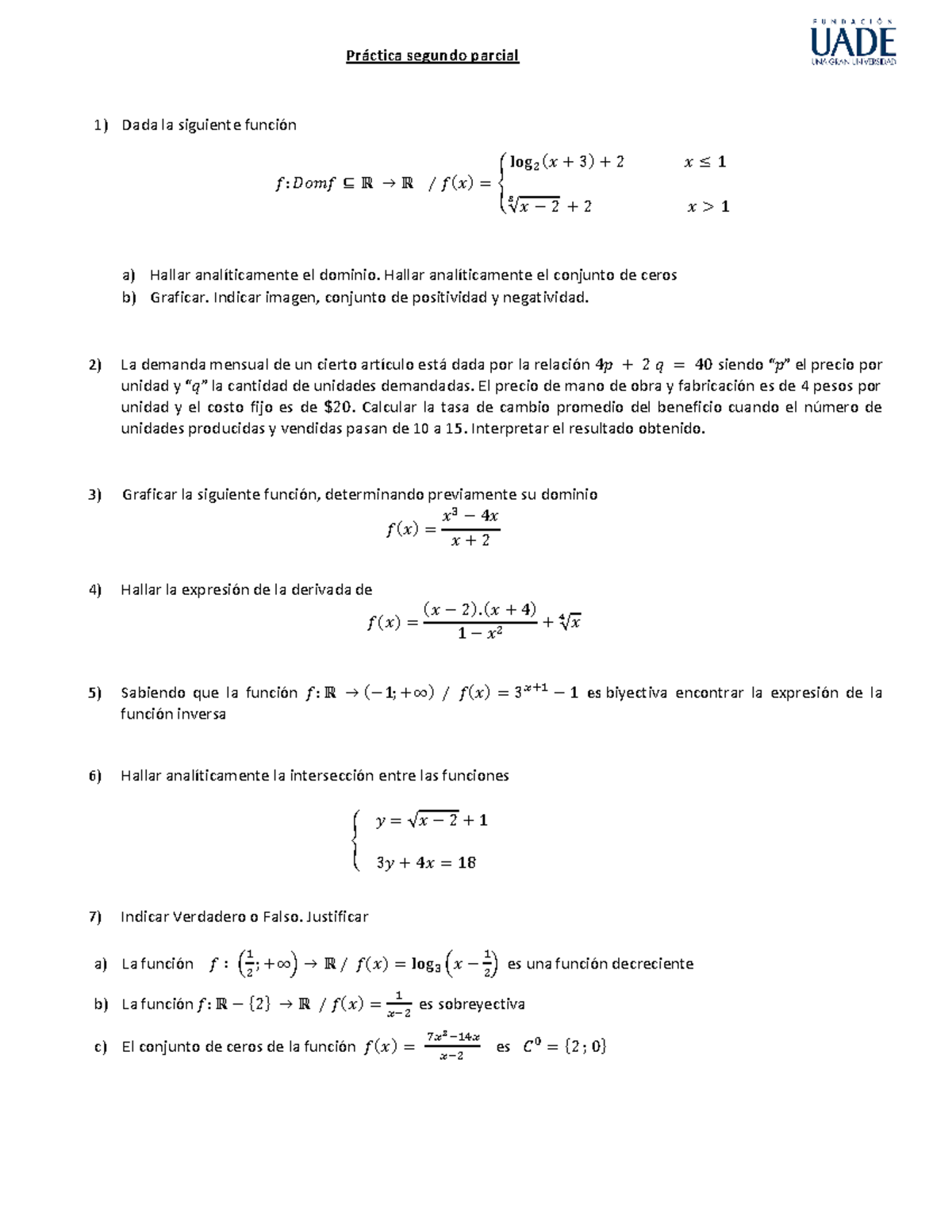 1. Repaso segundo parcial - Práctica segundo parcial Dada la siguiente ...