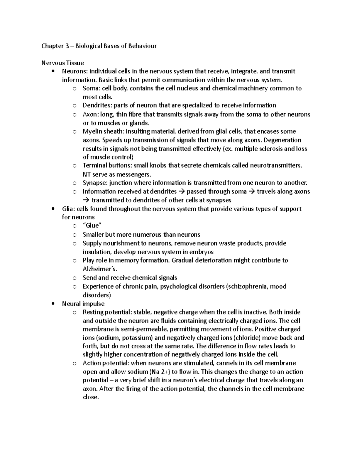 Chapter 3 – Biological Bases Of Behaviour - Chapter 3 – Biological ...