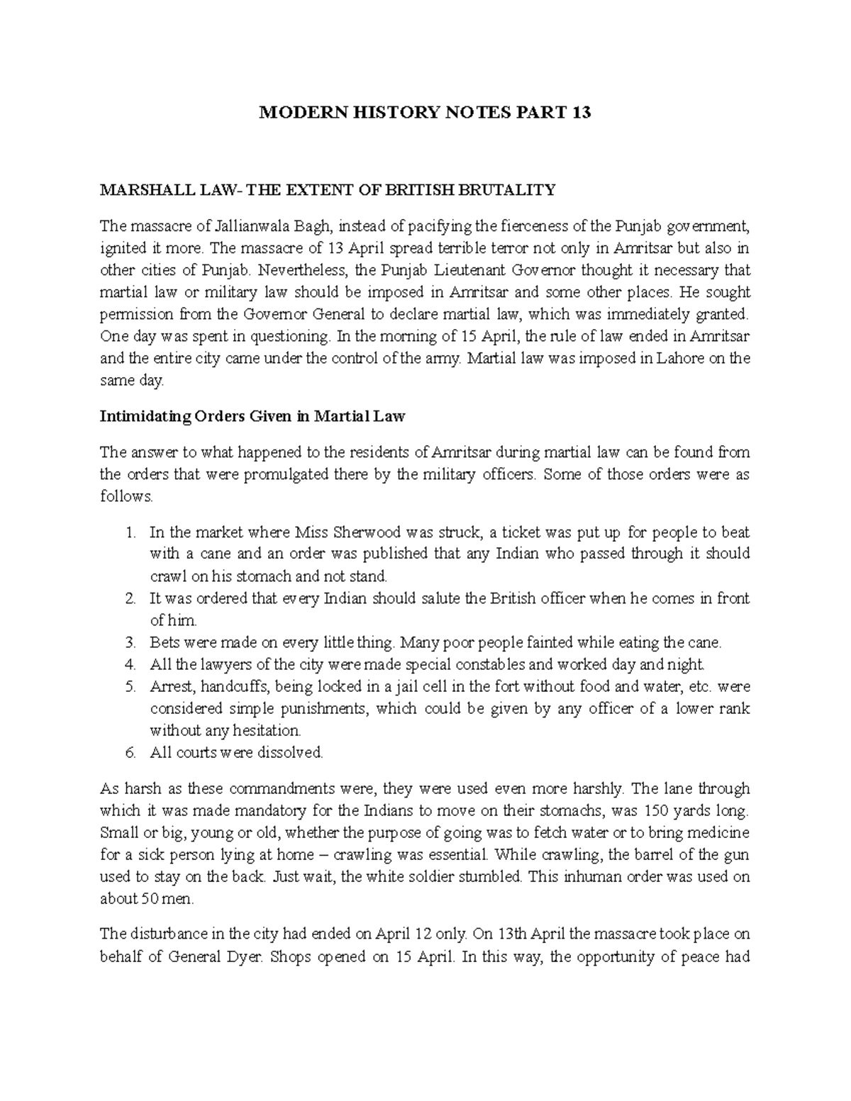 Modern History Notes PART 13 MODERN HISTORY NOTES PART 13 MARSHALL