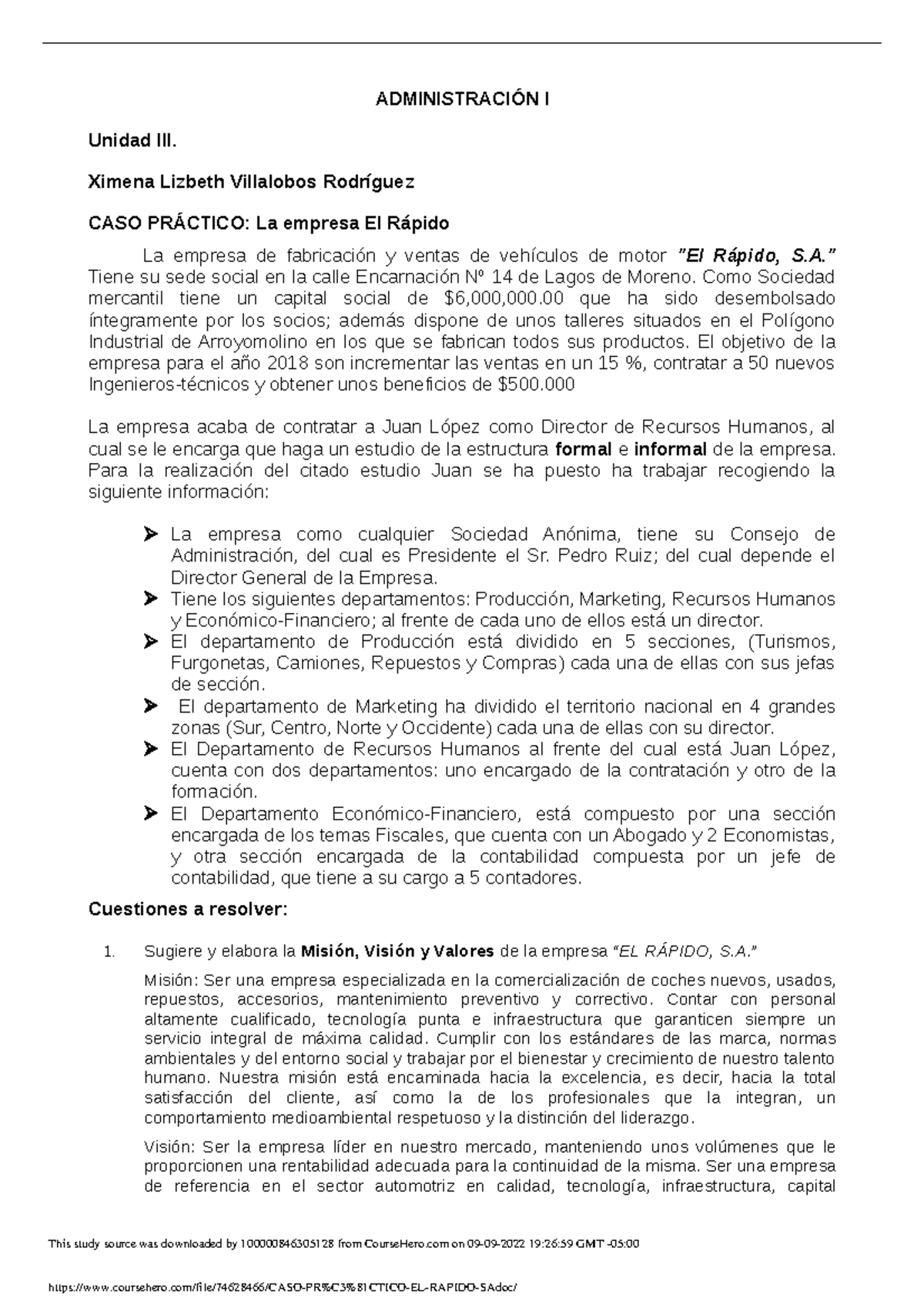 CASO PR Ctico EL Rapido SA.doc (1) - ADMINISTRACIÓN I Unidad III ...