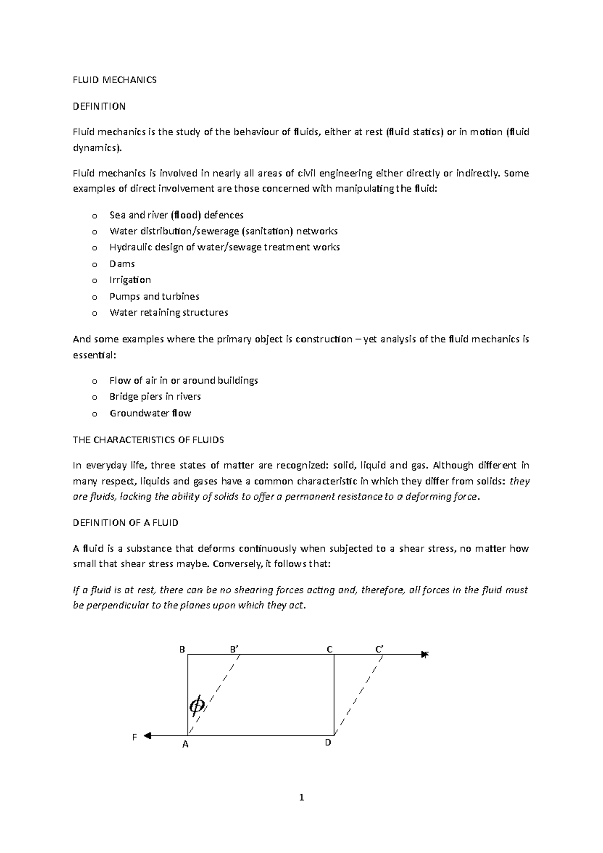 Fluid Mechanics Lecture notes 2 FLUID MECHANICS DEFINITION Fluid