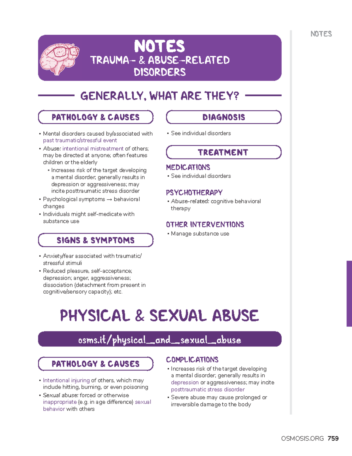 Trauma and abuse related disorders - ####### OSMOSIS NOTES ####### 759 ...