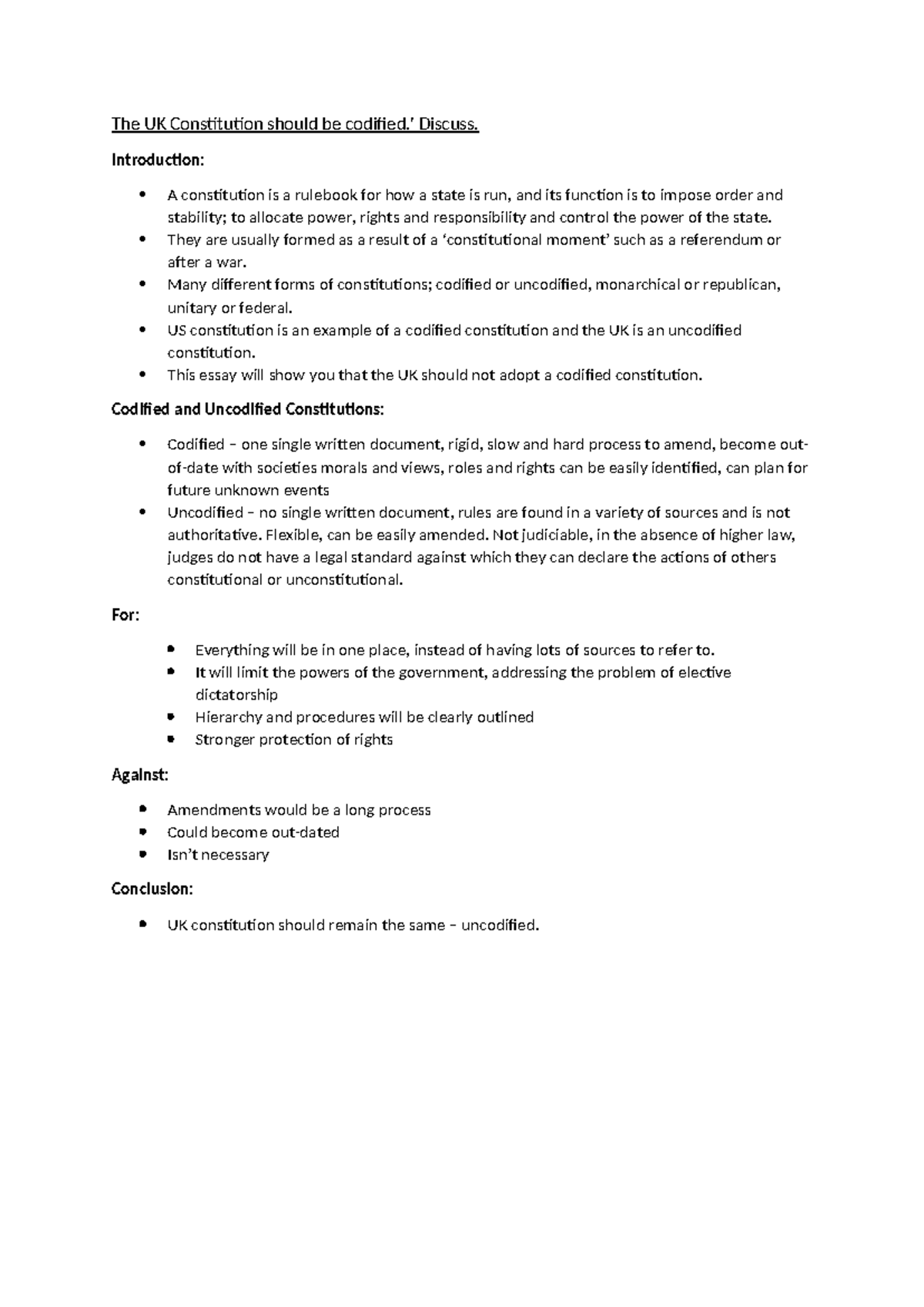 The UK Constitution should be codified.' Discuss - The UK Constitution ...