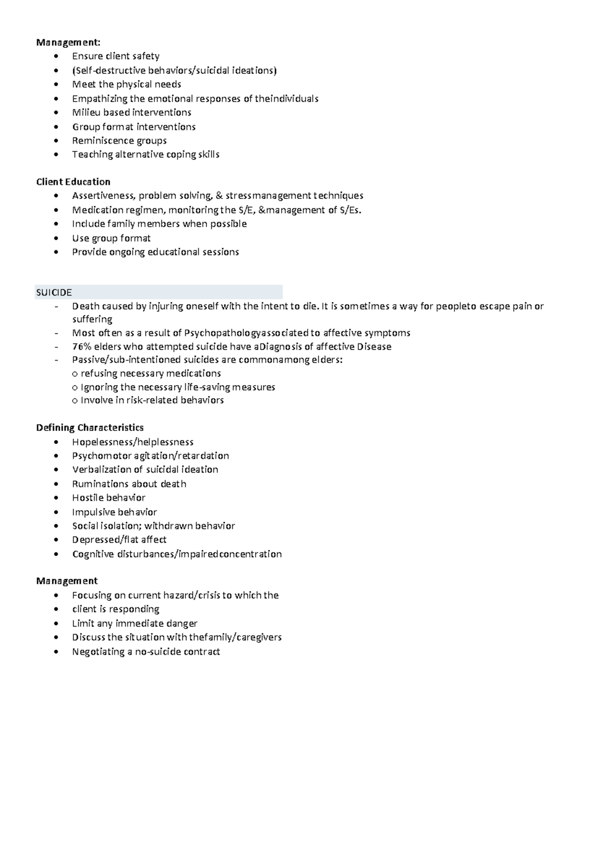 Geriatric Nursing SEMI WARD 3 4 - Management: Ensure client safety ...