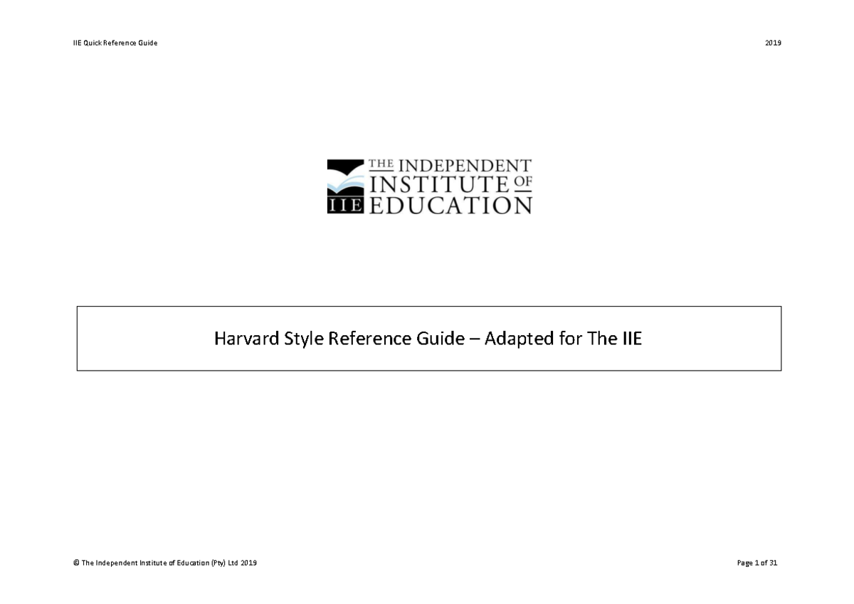 IIE Quick Reference Guide - Harvard Style Reference Guide – Adapted for ...