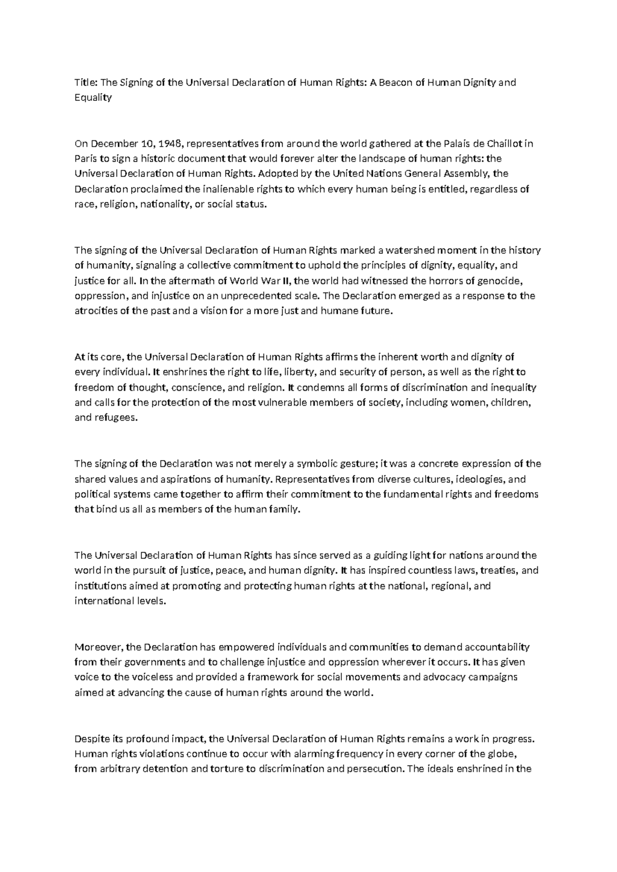 Declarationofhumanrights - Title: The Signing of the Universal ...