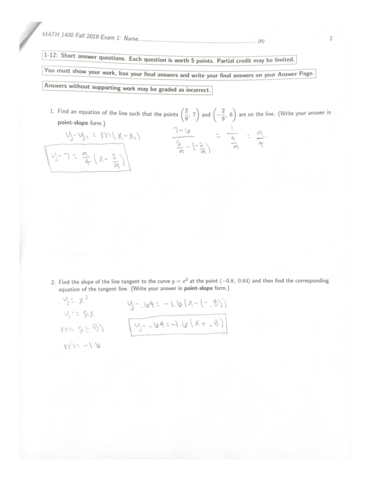 EXAM 1 Math 1400 Goldschmidt - MATH 2300 - Studocu