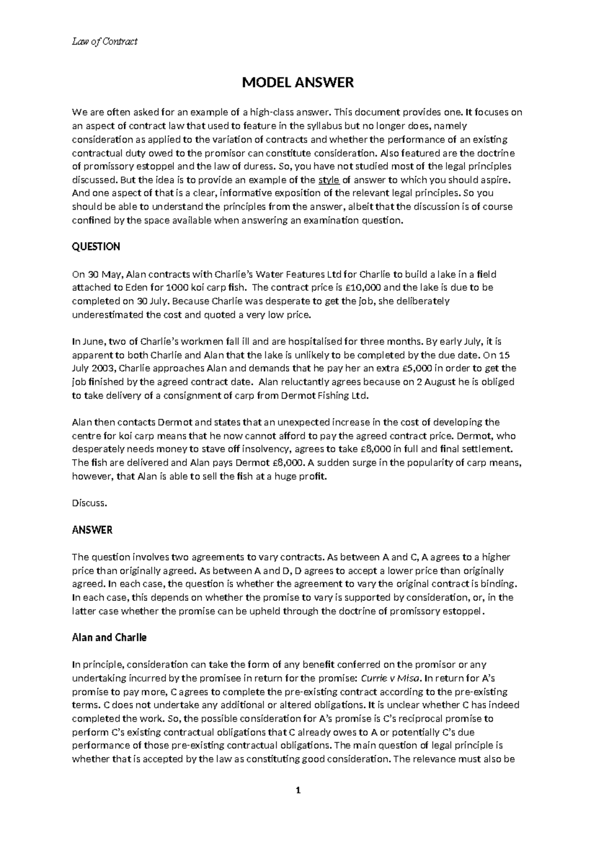Model answer - This is not rlly - MODEL ANSWER We are often asked for ...
