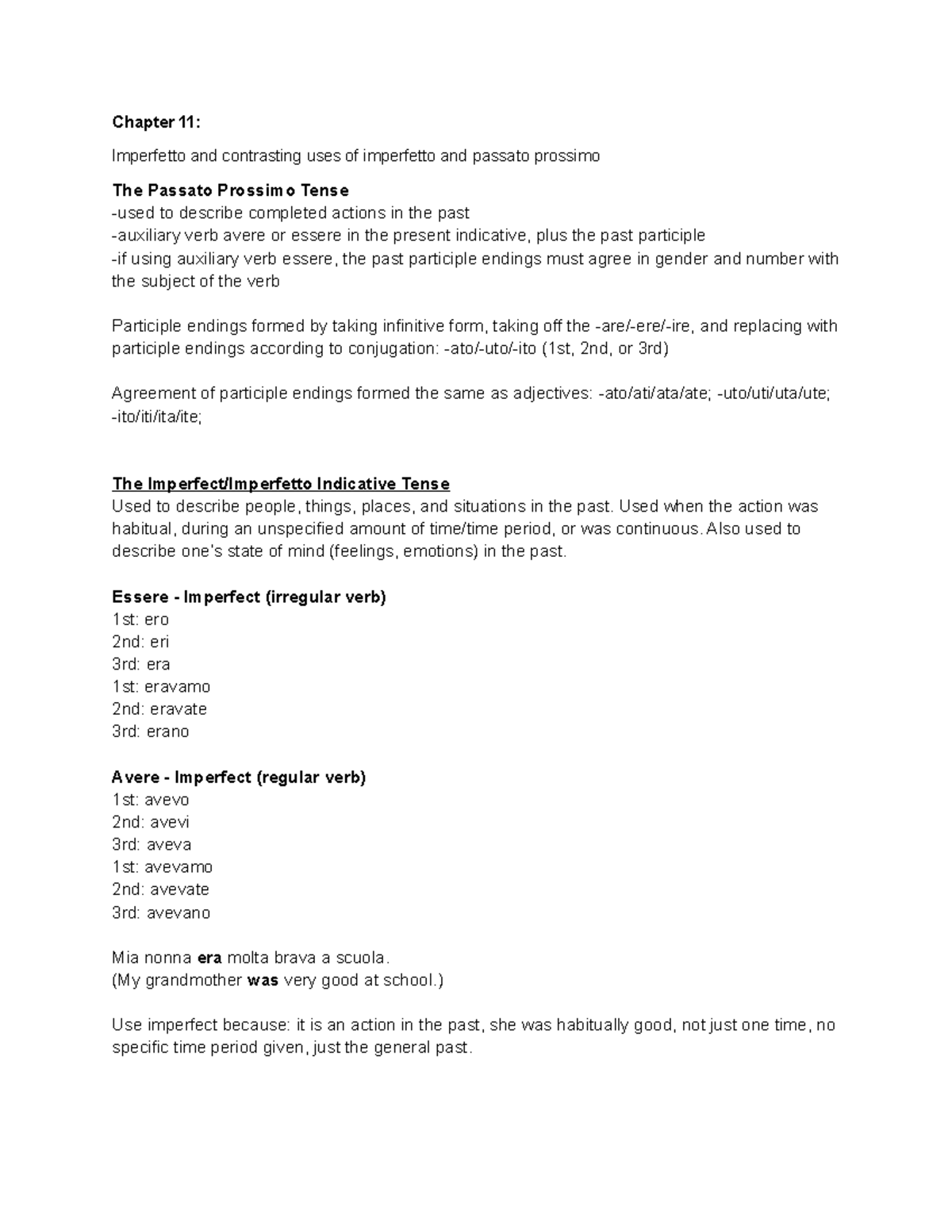 Ita+Prep+Test+4+chapter+11+review - Chapter 11: Imperfetto and ...