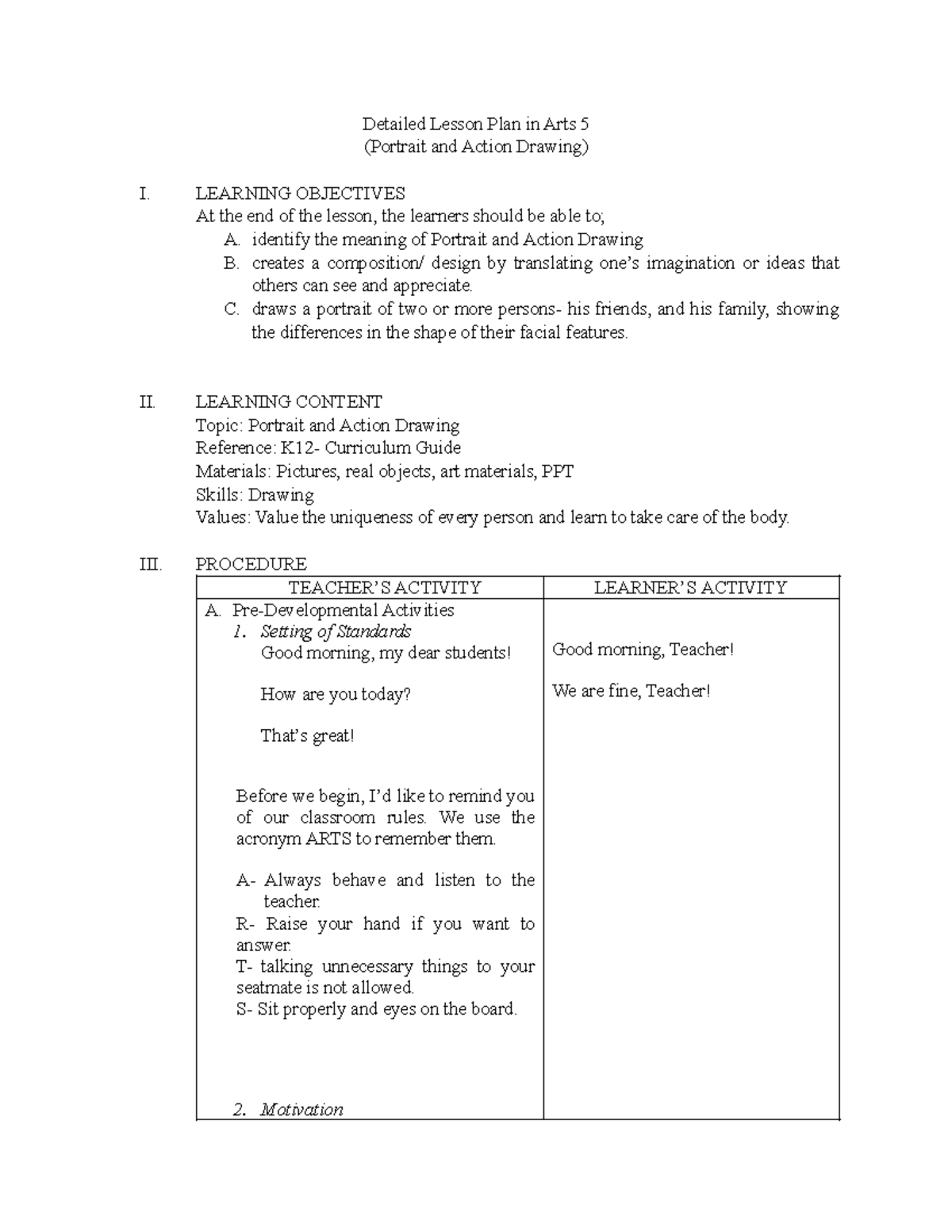 Detailed Lesson Plan in Arts 4 (LYN) - Detailed Lesson Plan in Arts 5 ...