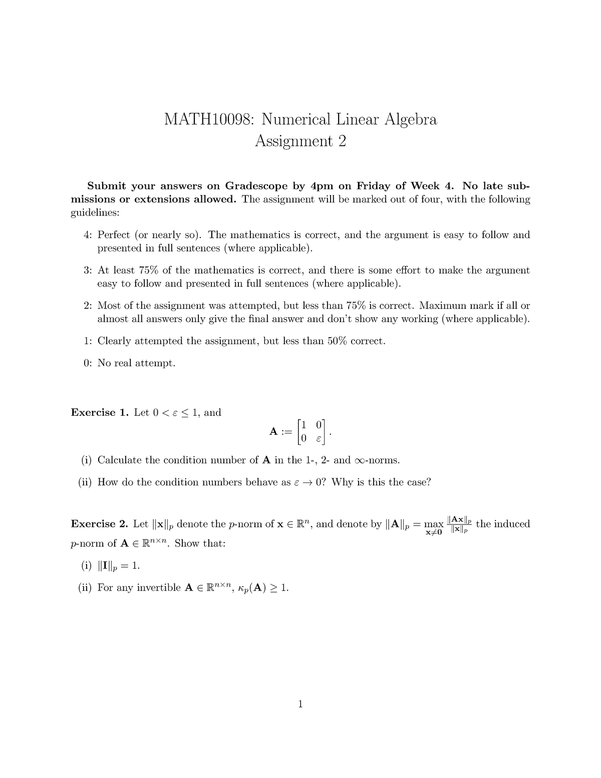 linear algebra assignment