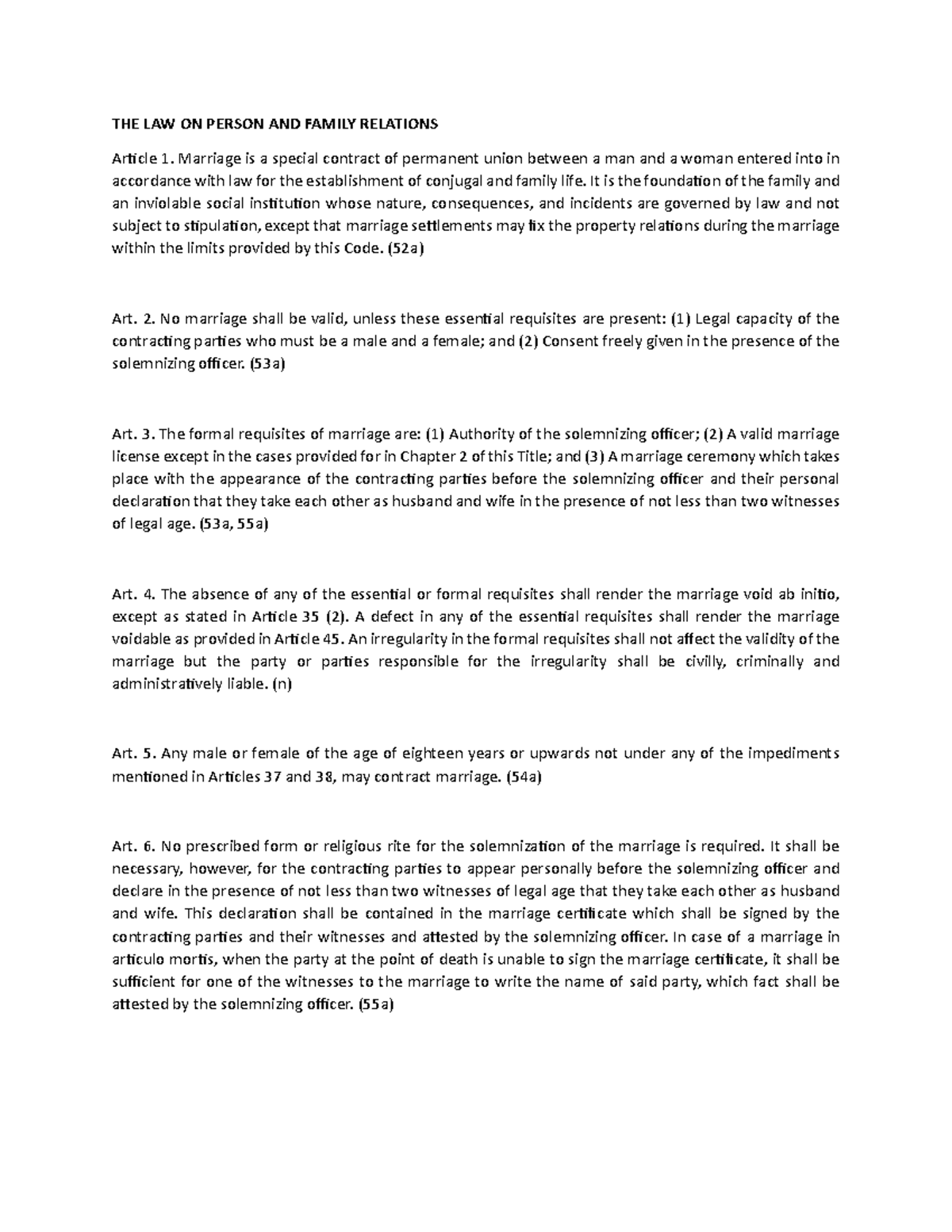 THE LAW ON Person AND Family Relations Codal FC - THE LAW ON PERSON AND ...