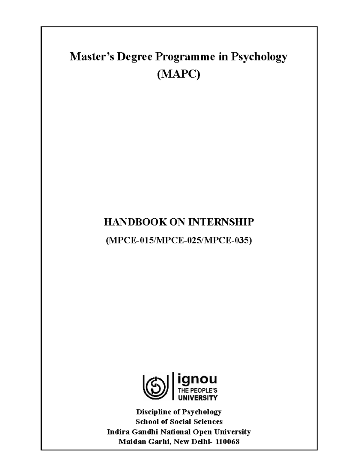 MPCE-15 - Jejdbxkdnsjsbdkdbdtaofnx - Master’s Degree Programme in ...