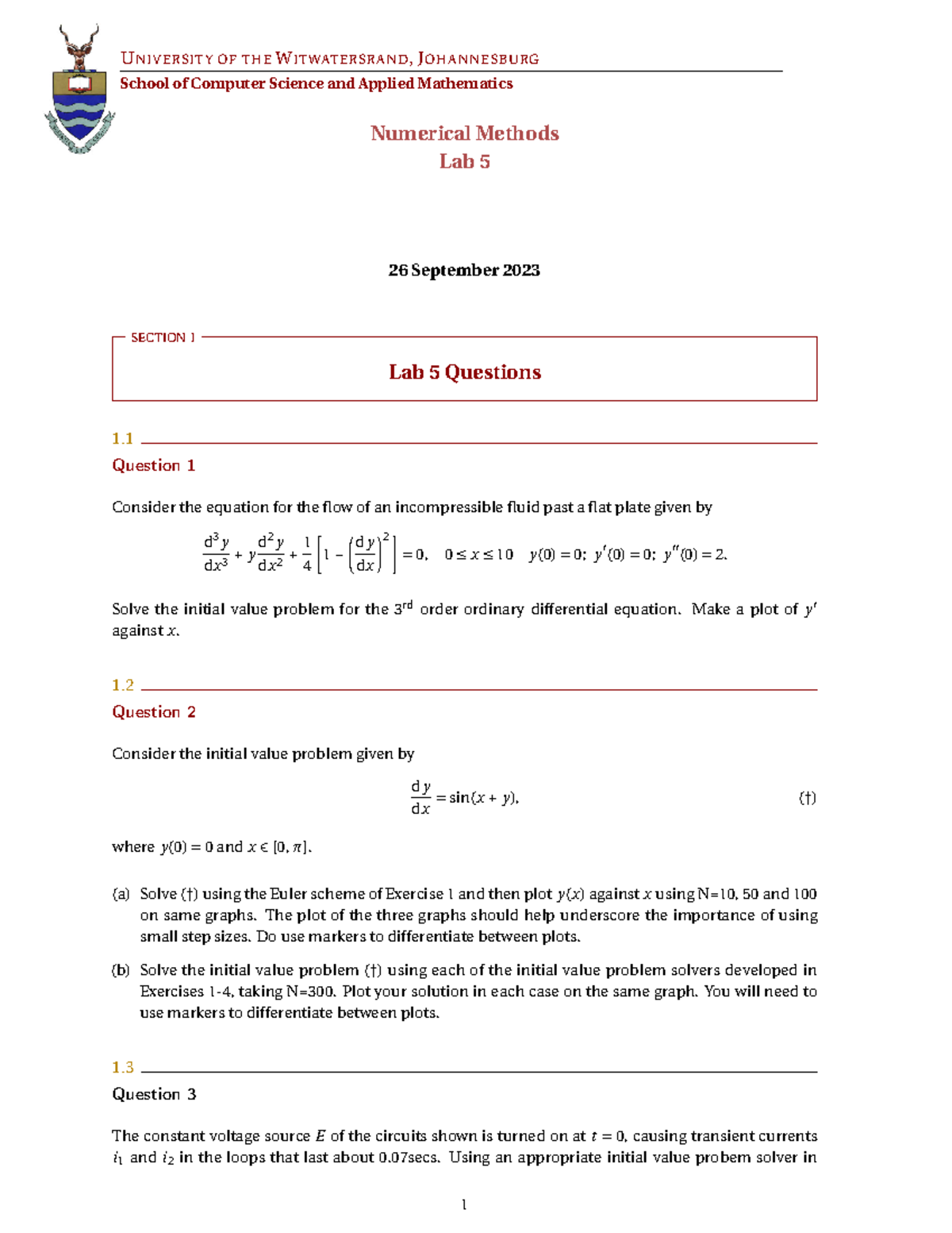 Lab 5 Theoretical Questions - UNIVERSITY OF THE WITWATERSRAND ...