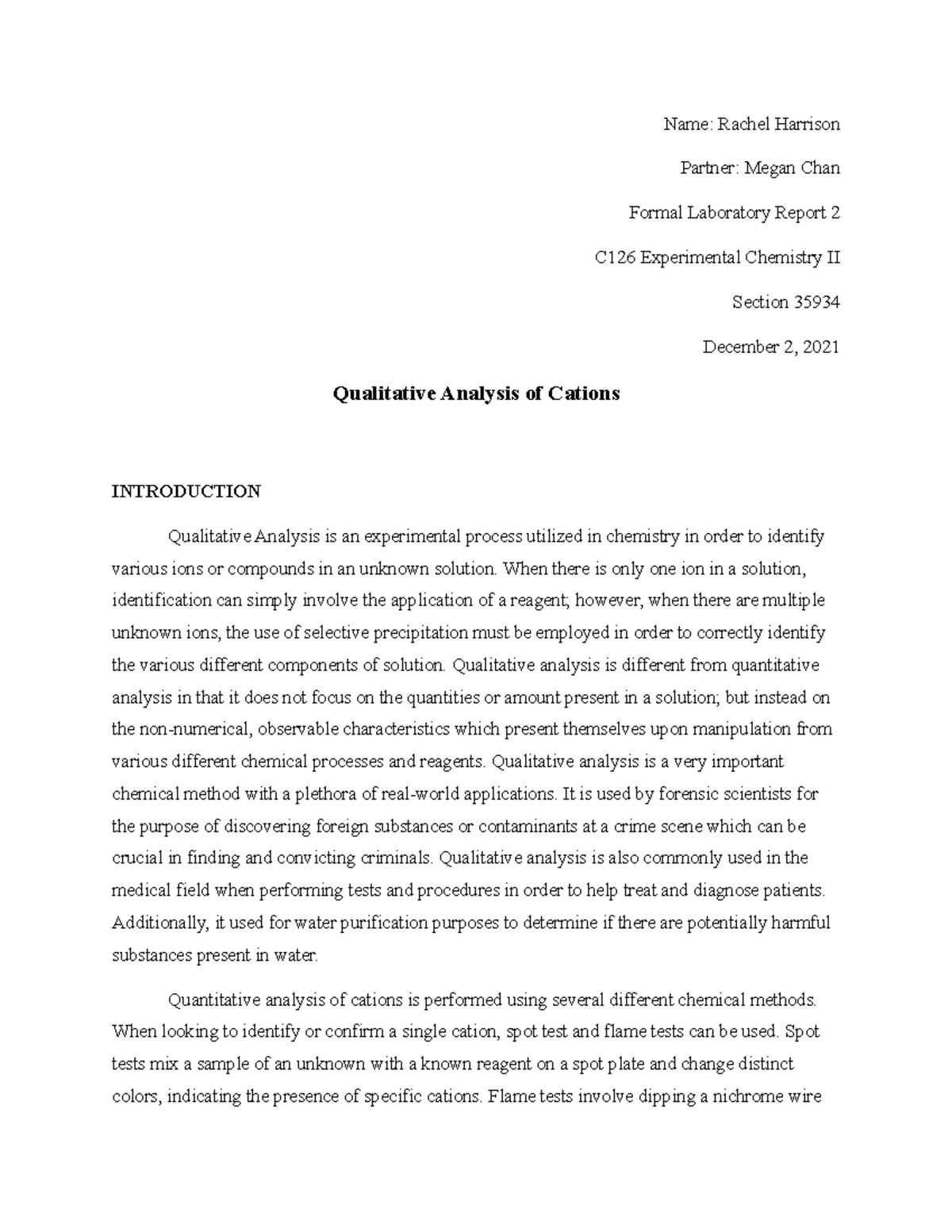 Formal Report 2 - C126 - Name: Rachel Harrison Partner: Megan Chan ...