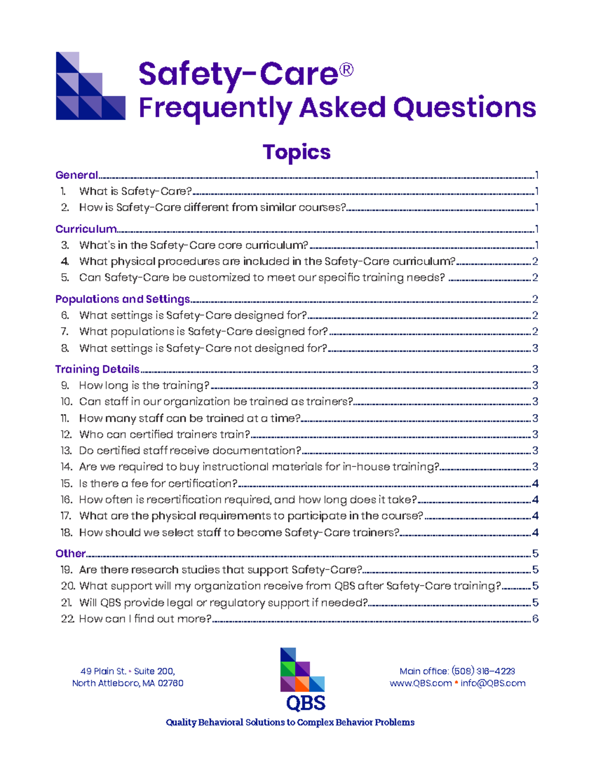 Safety Care Frequently Asked Questions Topics QBS • infoQBS QBS
