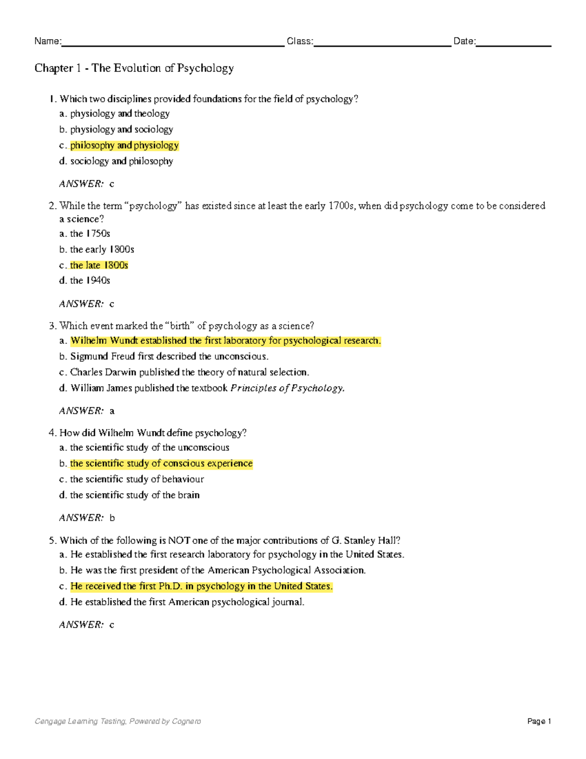 508361117 Chapter 1 The Evolution of Psychology - 1. Which two ...