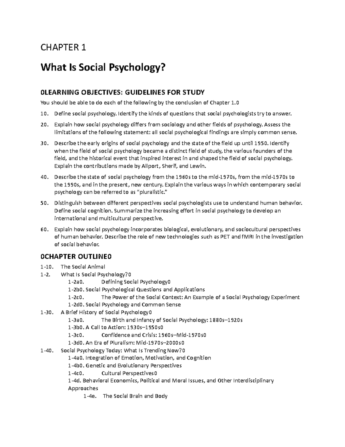 Chapter 1 Outline - CHAPTER 1 What Is Social Psychology? 0LEARNING ...