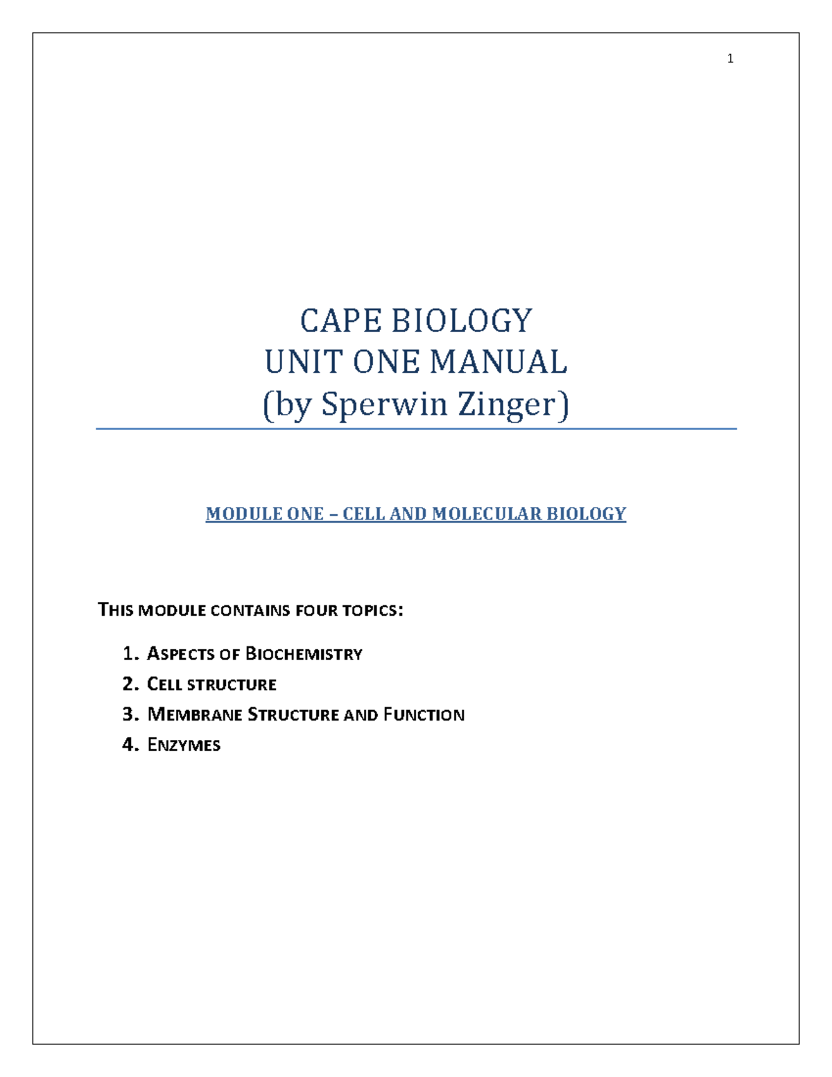 Cape Biology Unit 1 Complete Cape Biology Unit One Manual By Sperwin