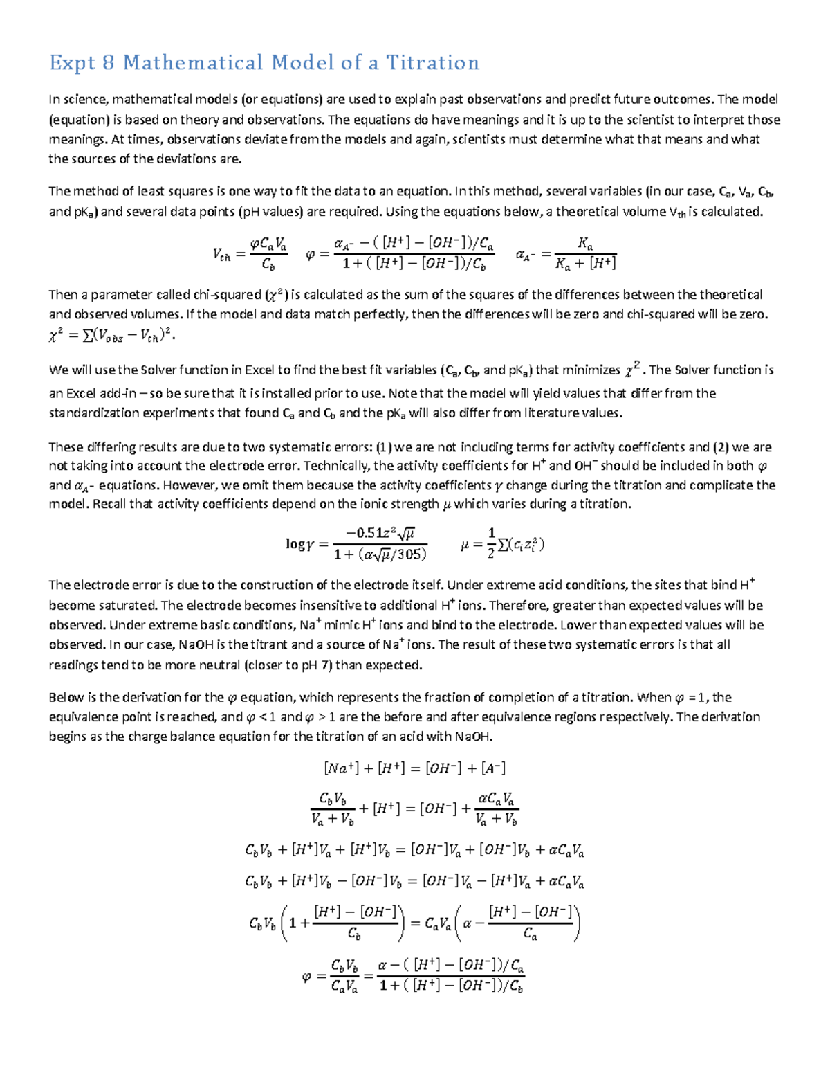 Mathematical Model of a Titration - Studocu