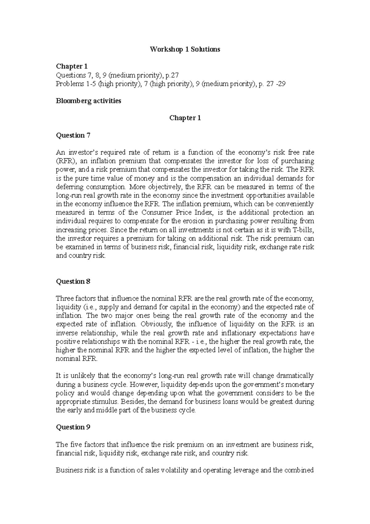 Tutorial 1 Week 2 Solutions - Workshop 1 Solutions Chapter 1 Questions ...