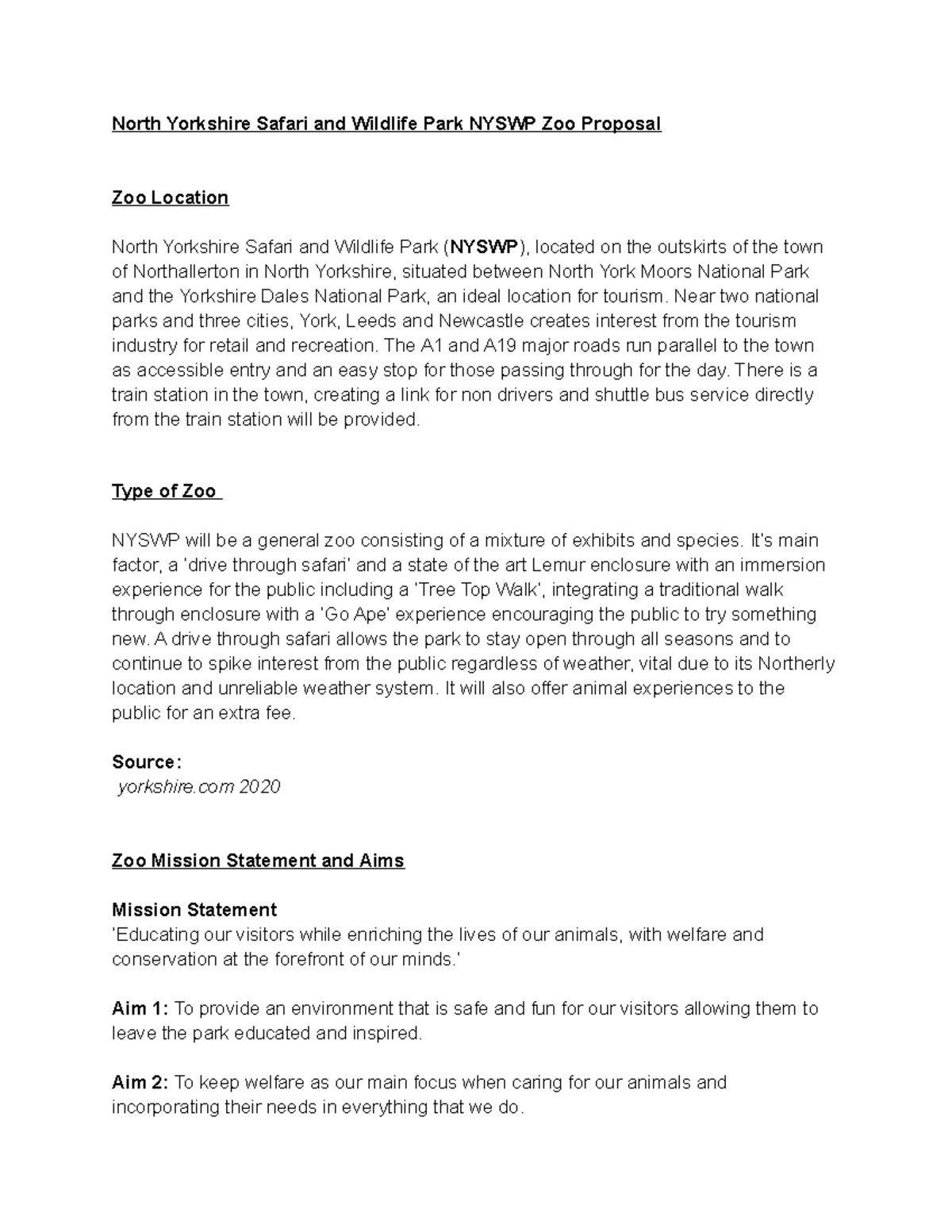 Zoo Report - Frontiers into Zoo Biology Assessment 1 - North Yorkshire ...
