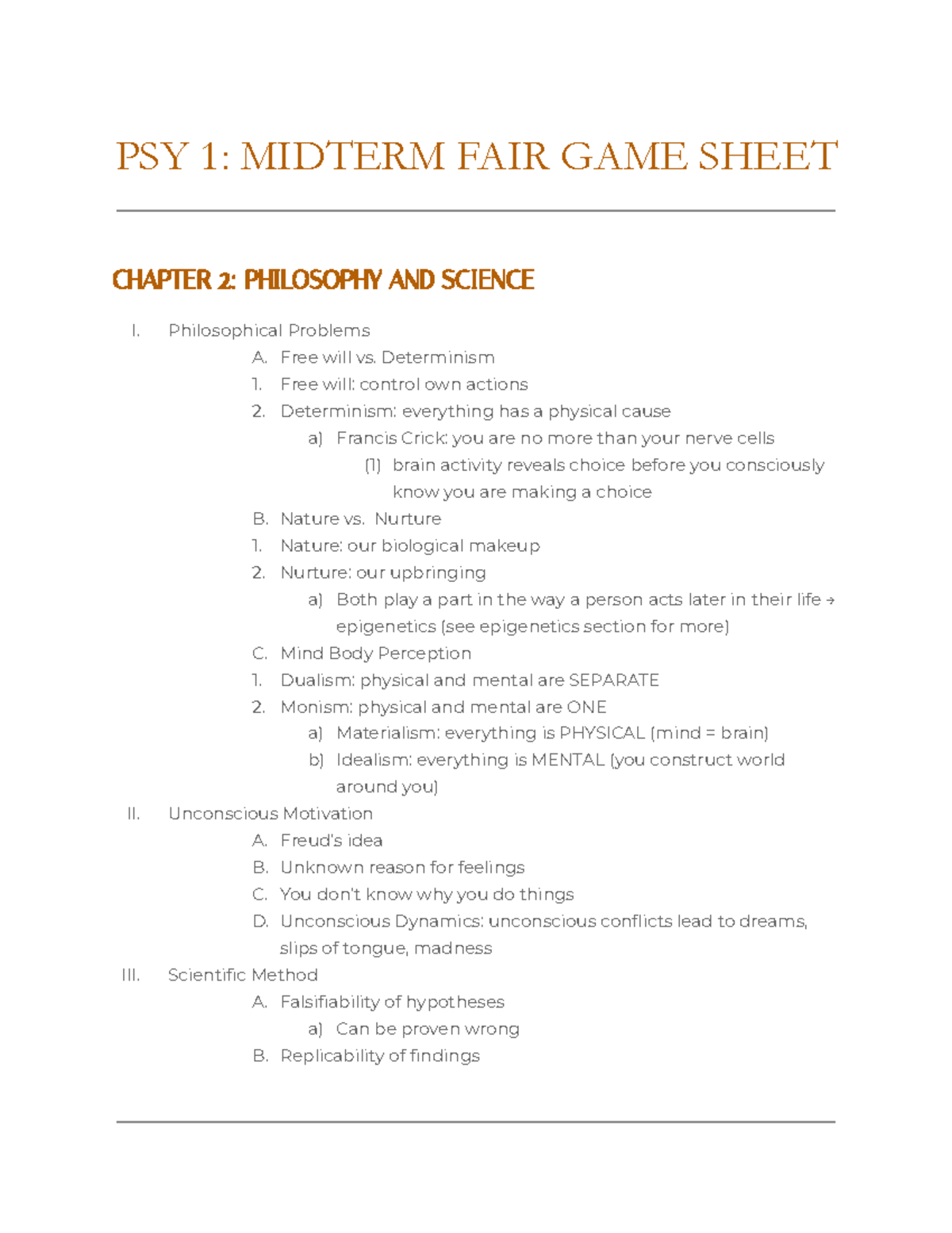 PSY 1 Midterm Fair Game Sheet PSY 1 MIDTERM FAIR GAME SHEET CHAPTER
